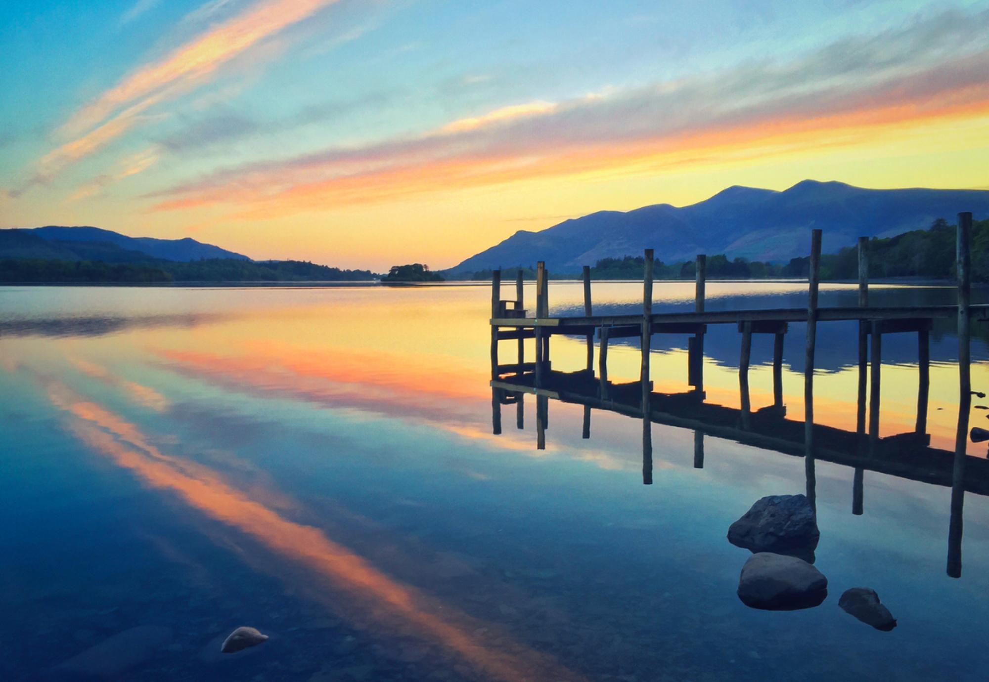 Sunset view over a lake in the Lake District