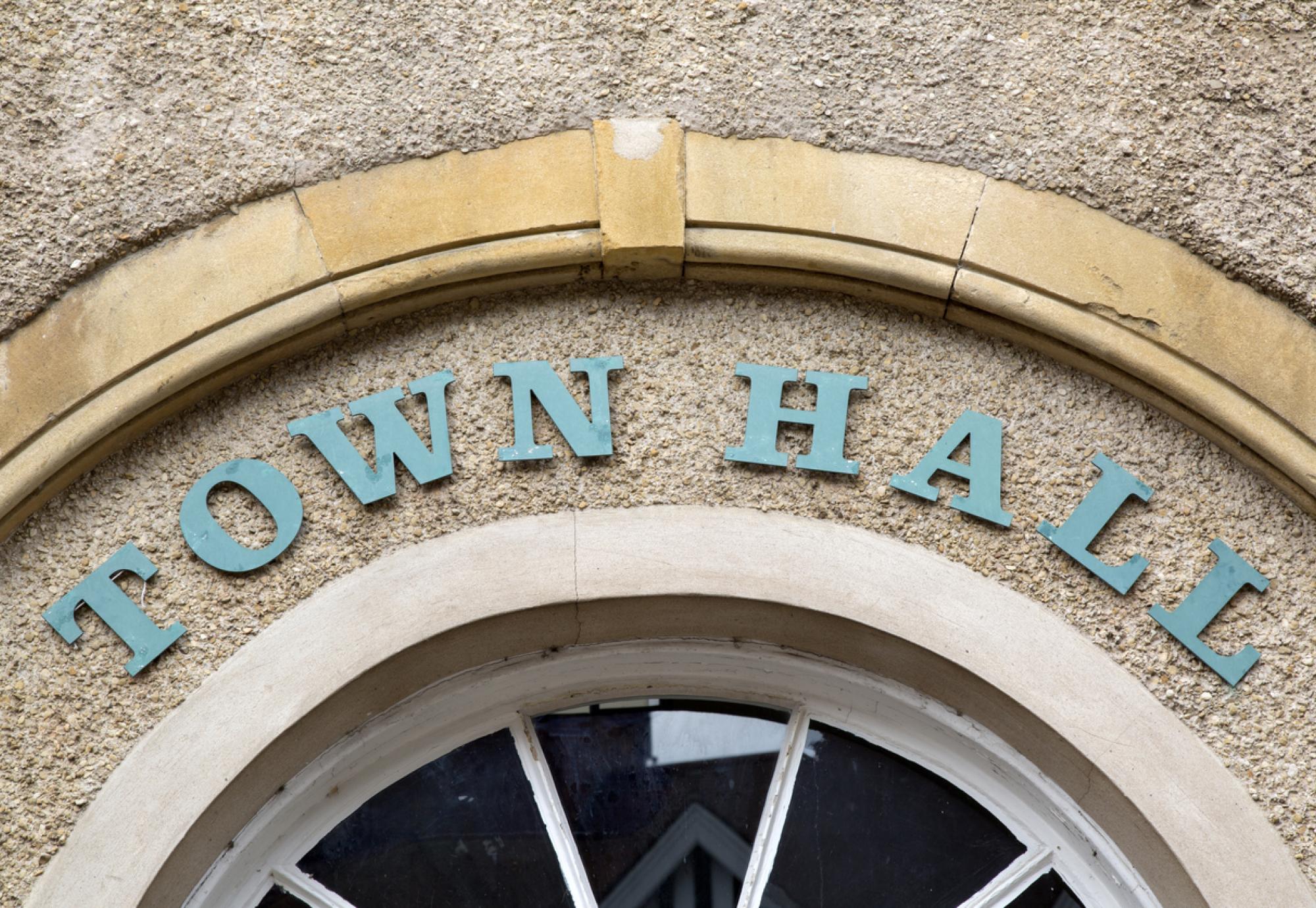 Town Hall written on façade of a building