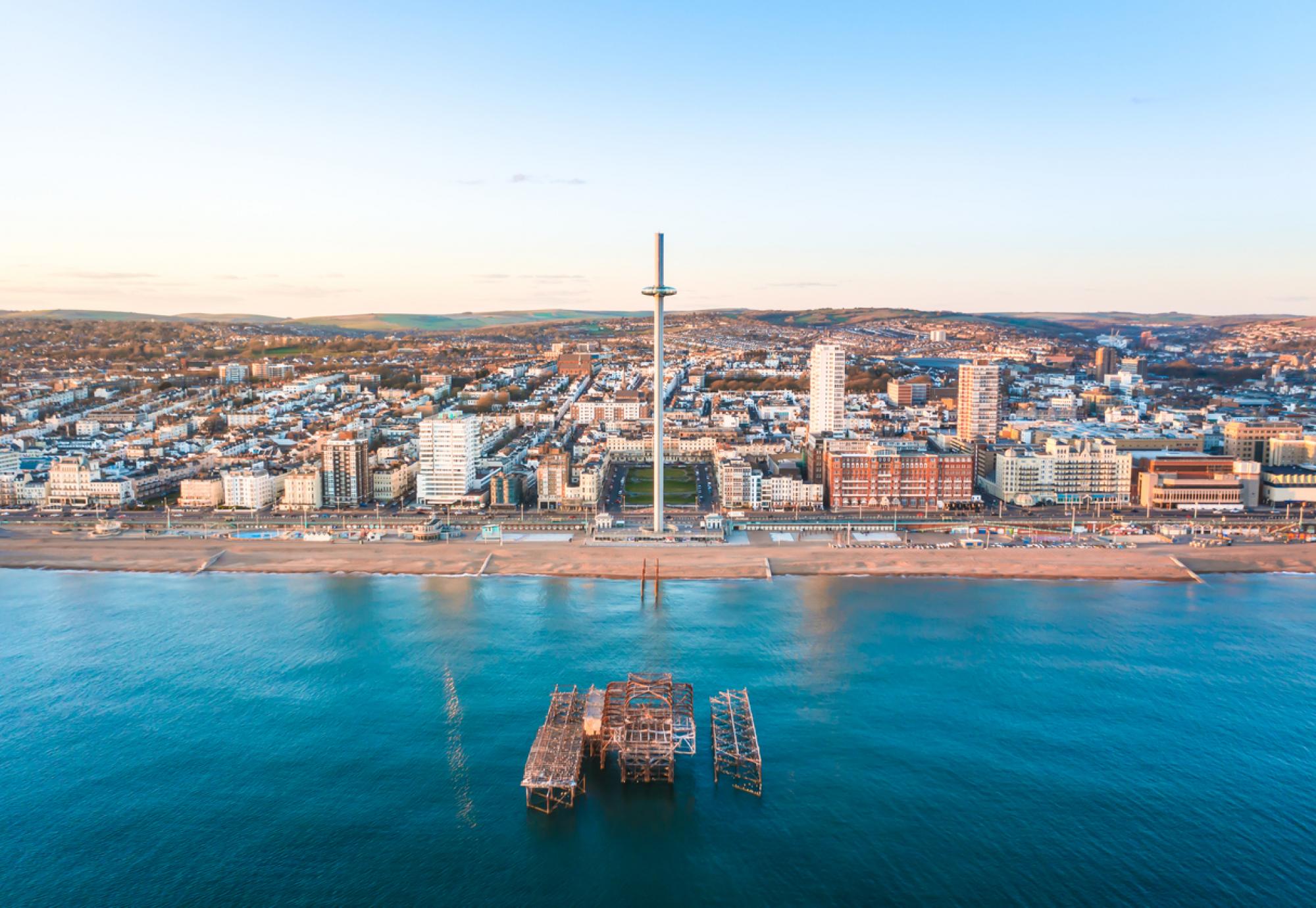 Drone shot of Brighton from the sea