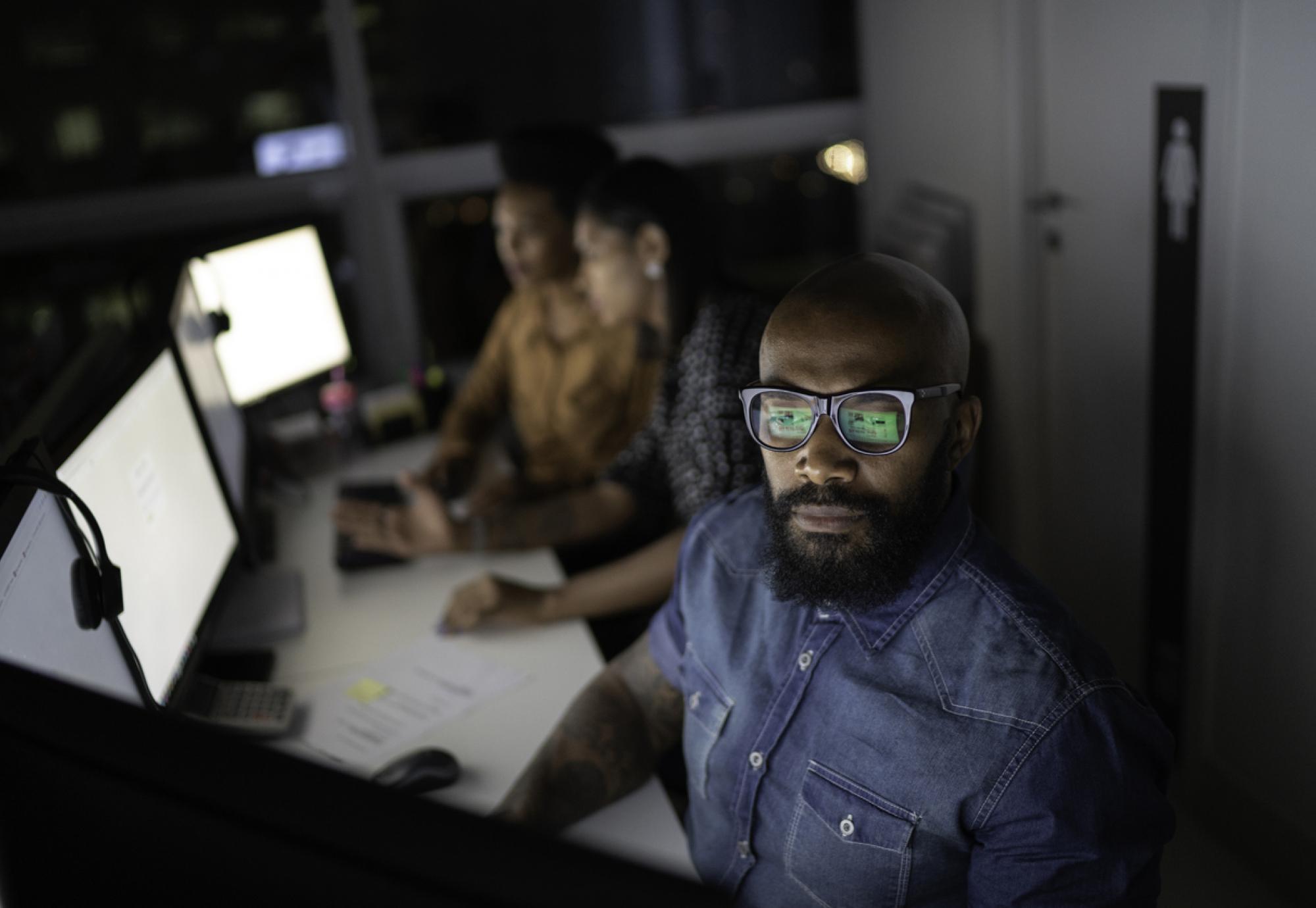 Businessman working late in the office