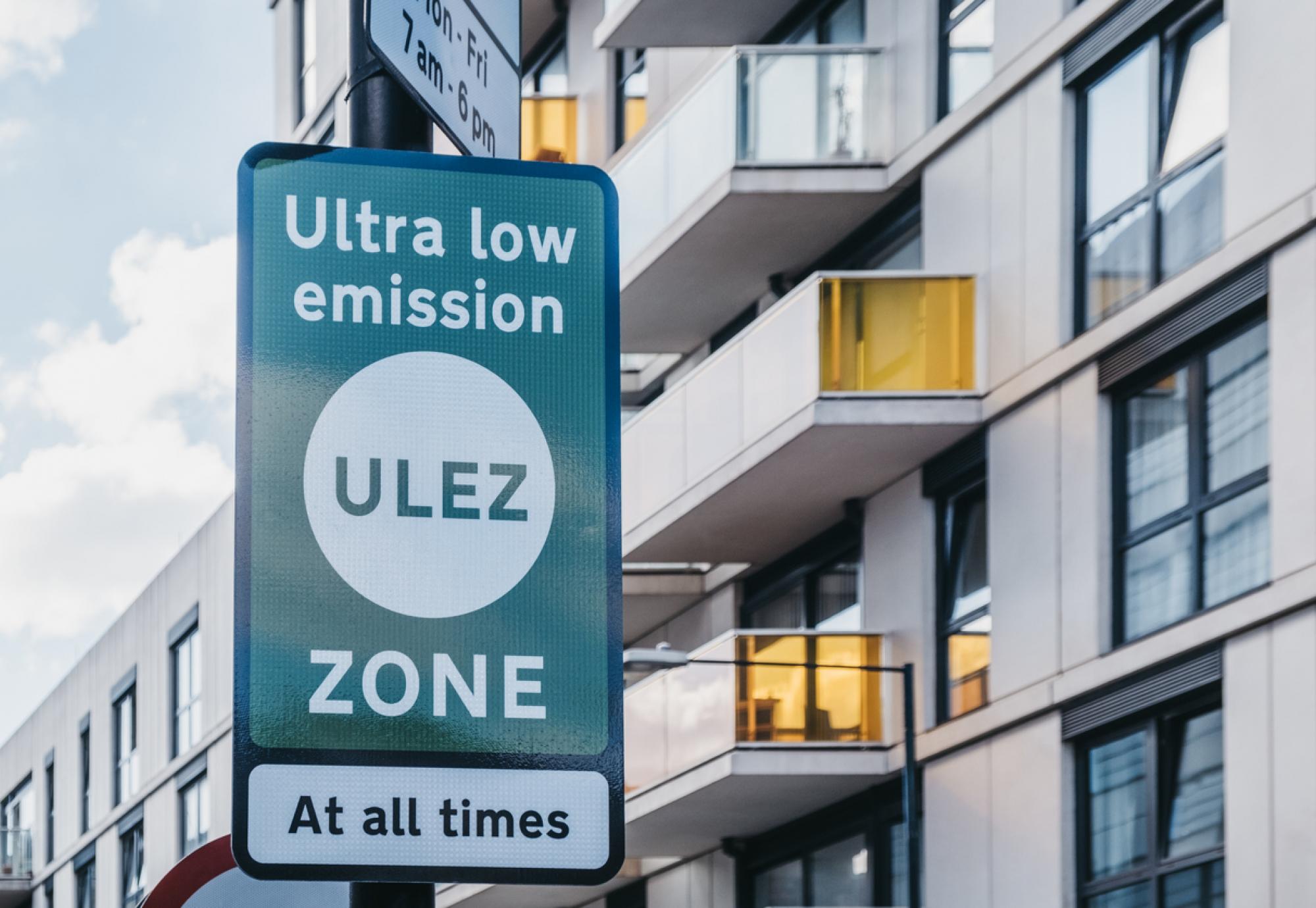 Sign indicating the Ultra-Low Emission Zone in London