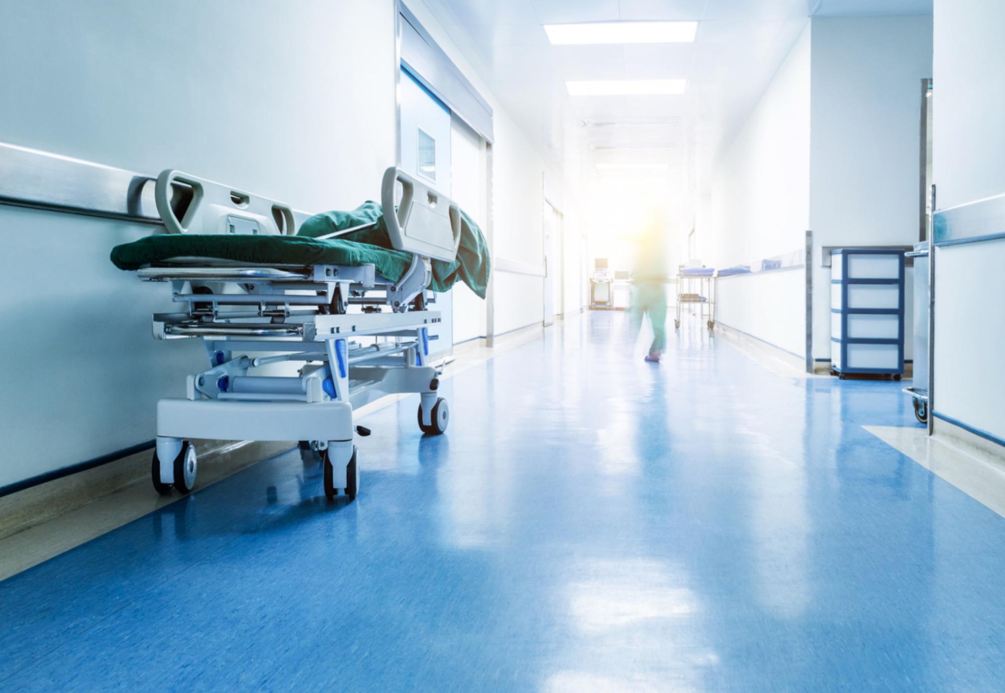 Hospital bed in a corridor