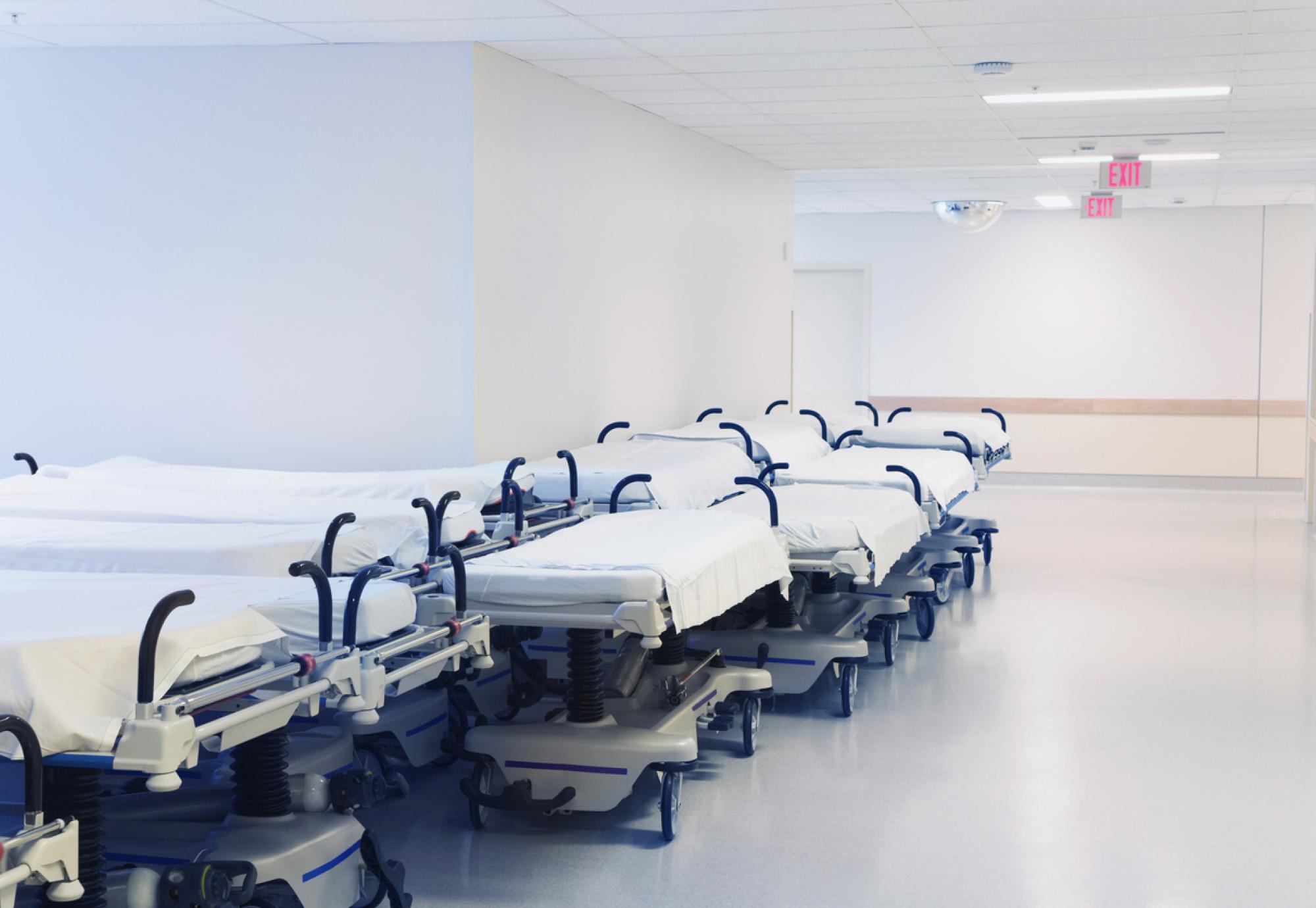 Hospital beds in corridor