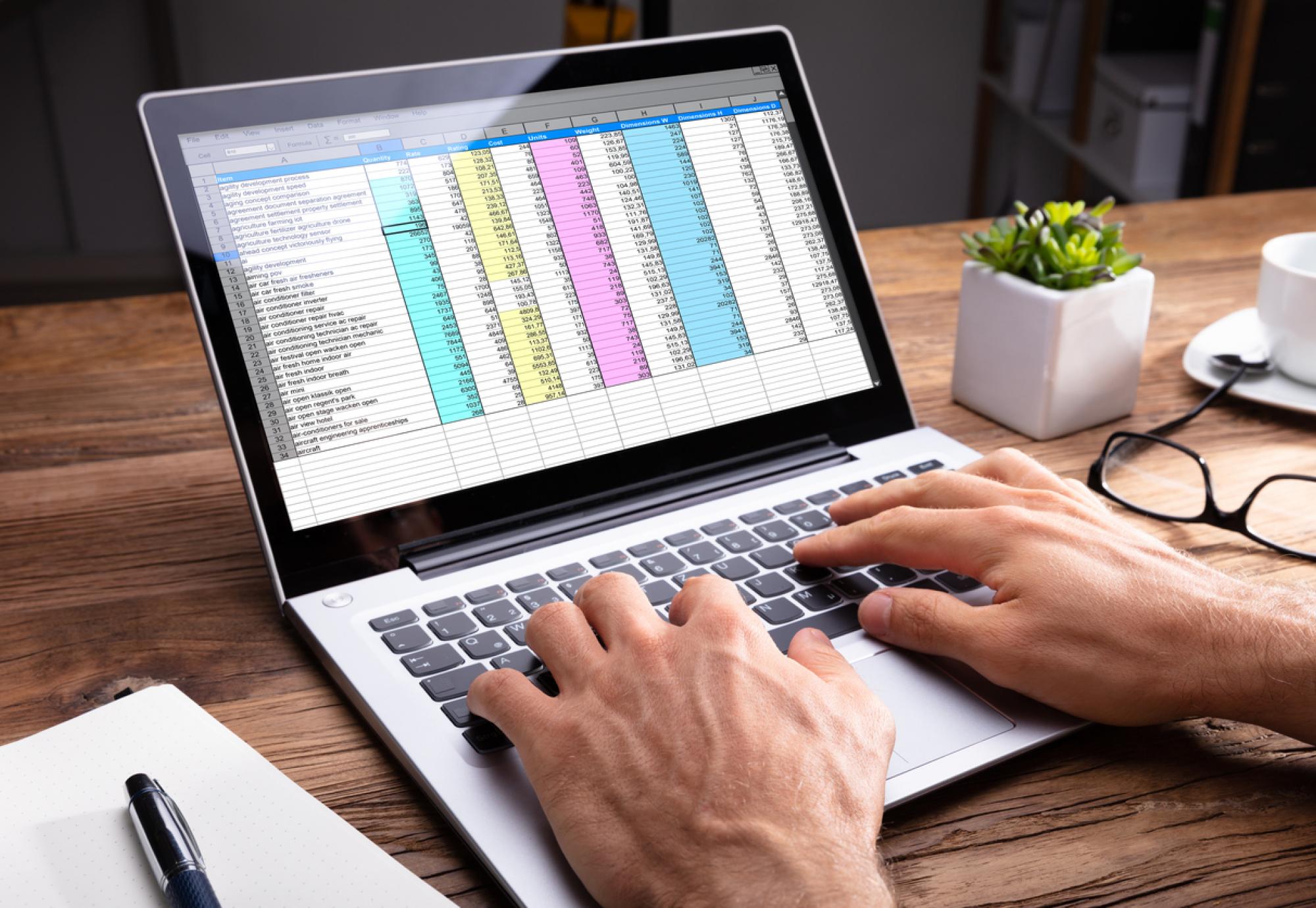 Spreadsheet on a laptop