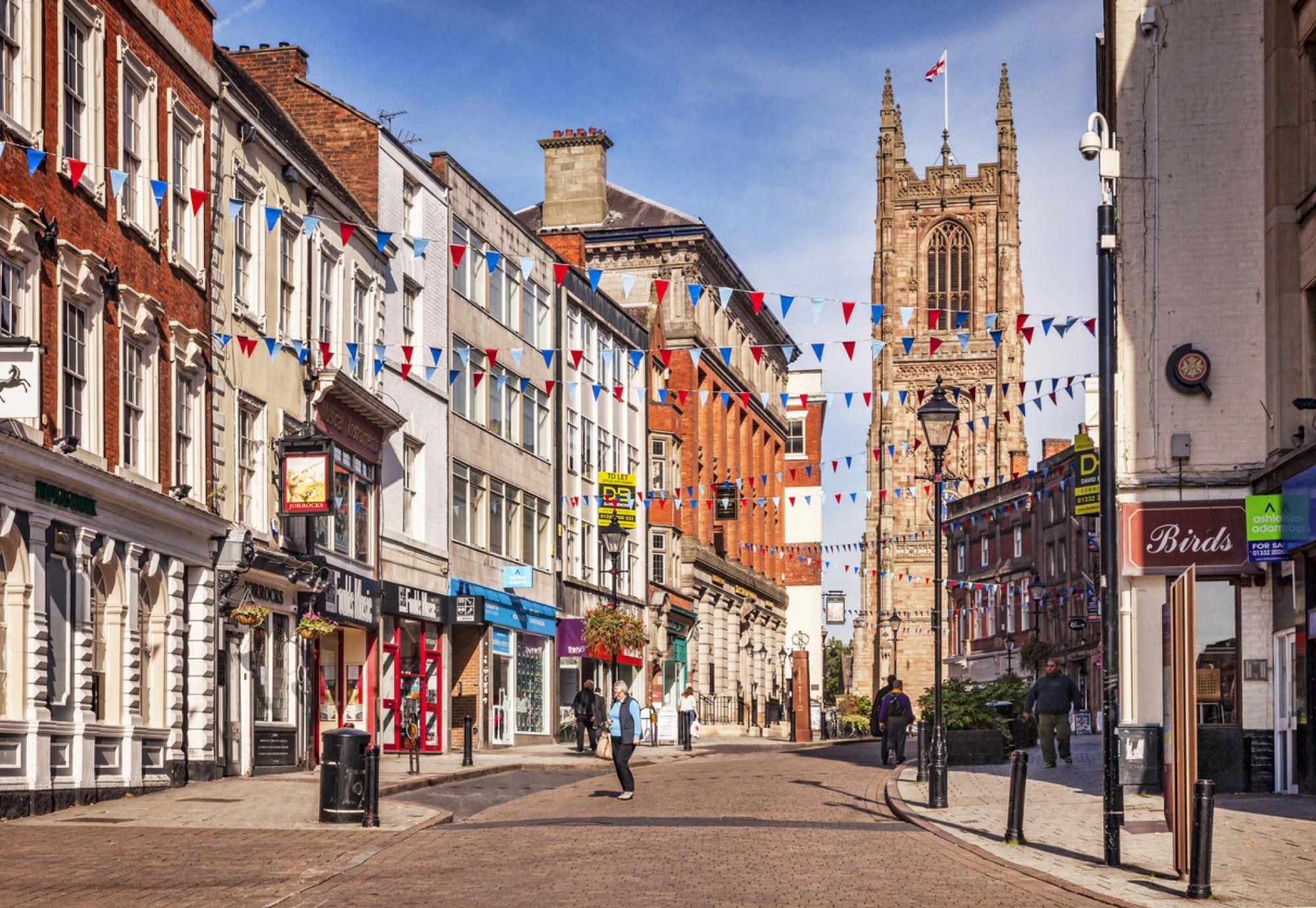 Derby city centre on a sunny day