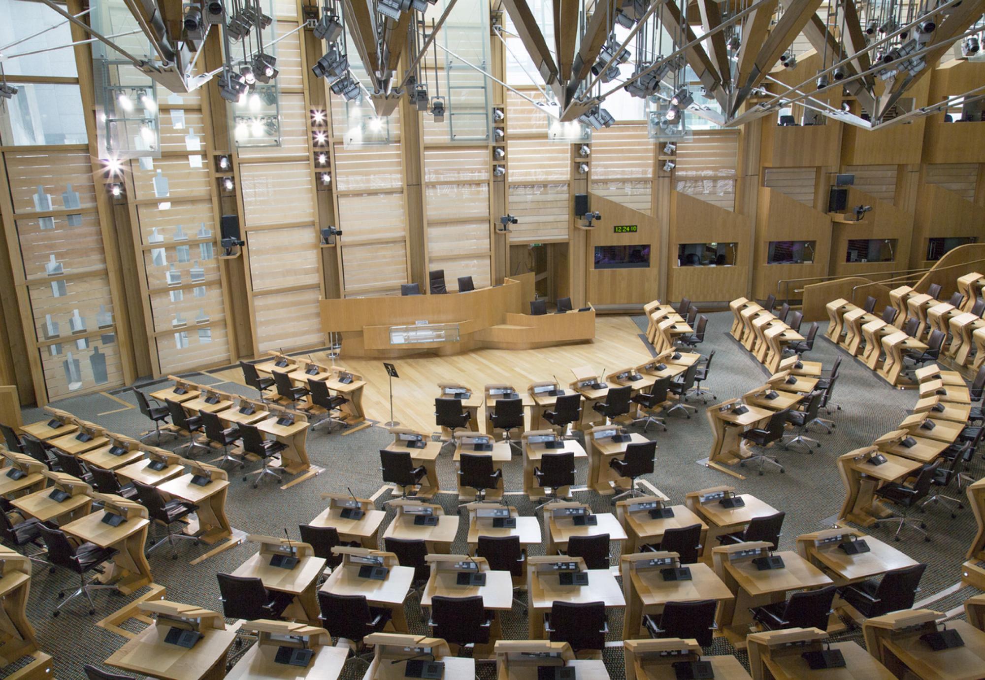Wide shot of the Scottish Parliament chamber