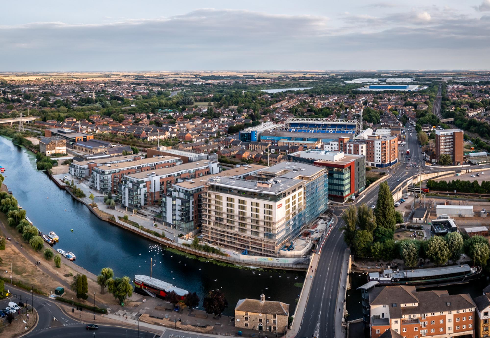 Fletton area or Peterborough with the Weston Homes Stadium in the background