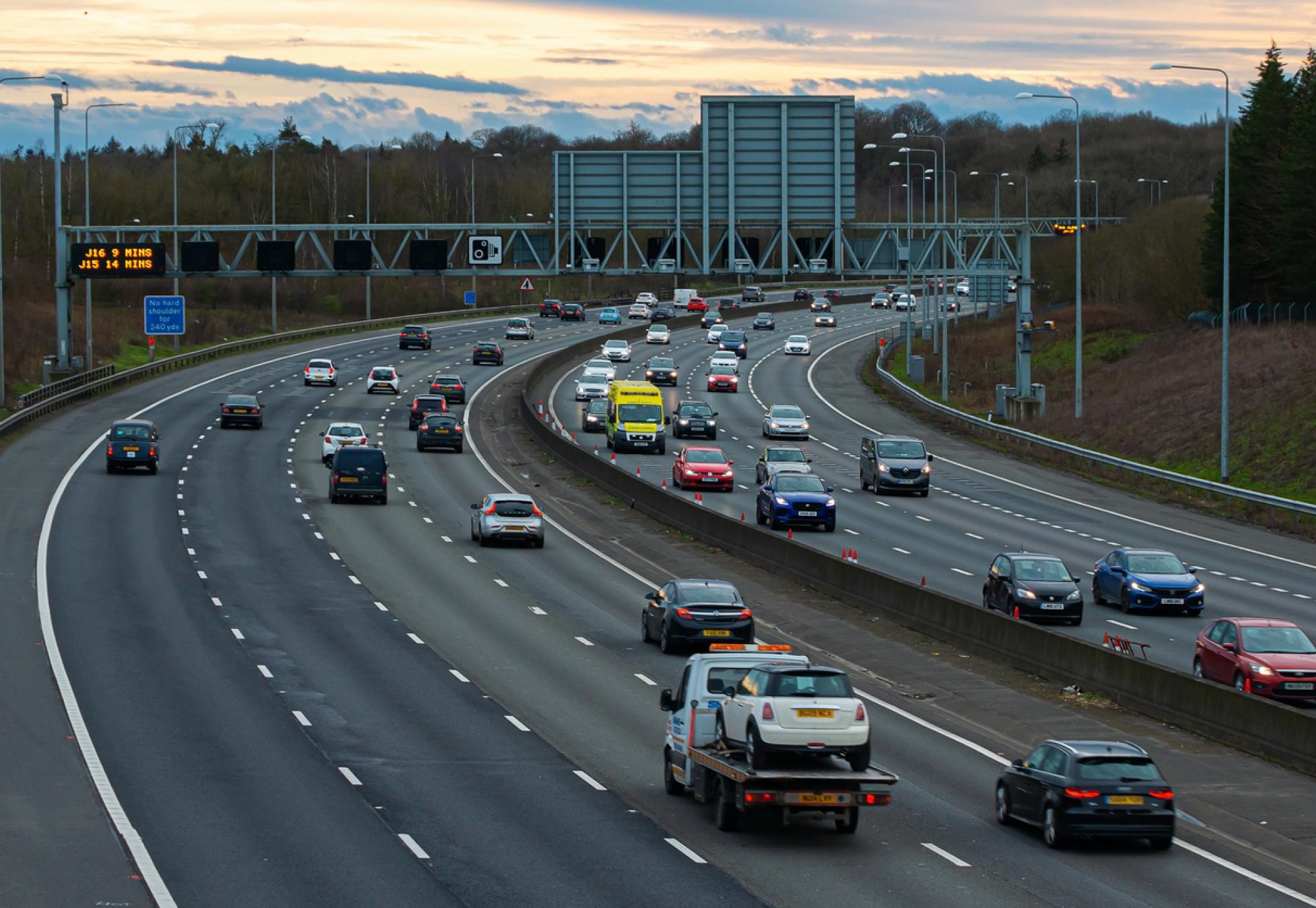 Smart motorway in England. The M25.
