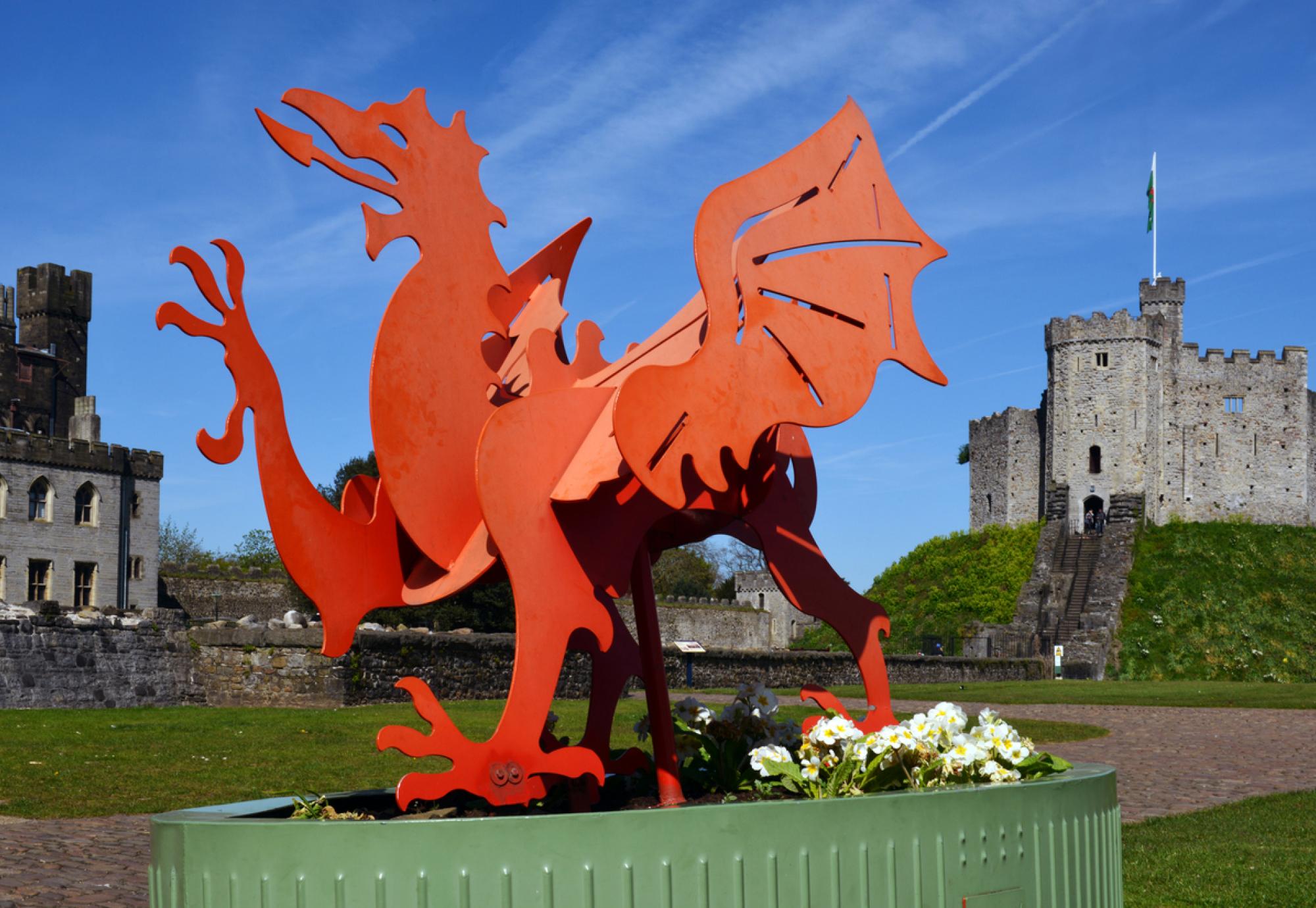 Statue of a dragon in Cardiff