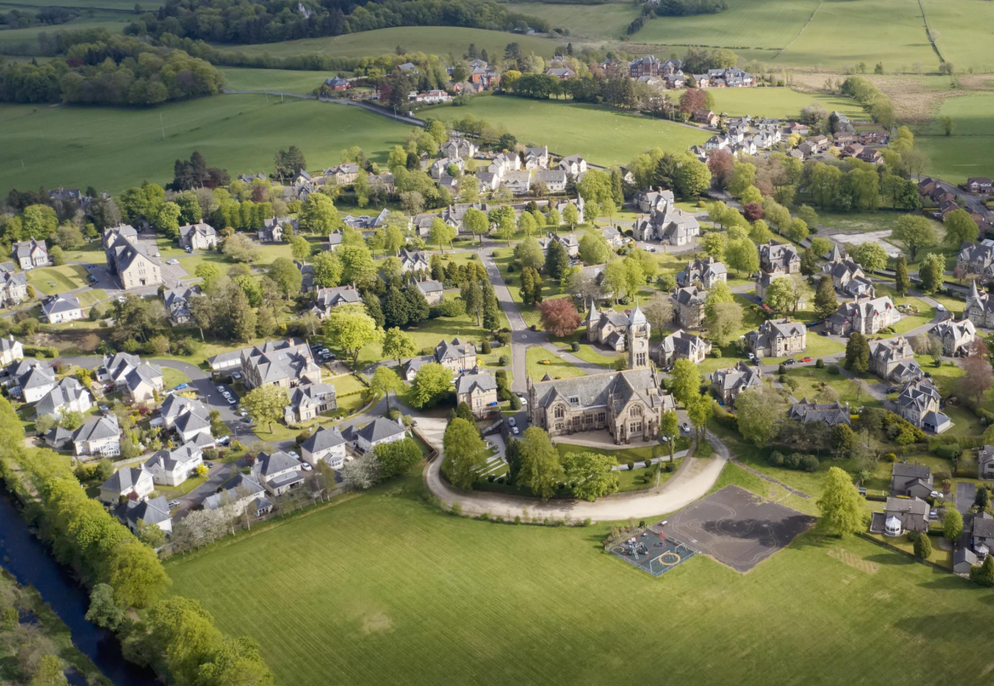 Village in rural Scotland. Aerial shot