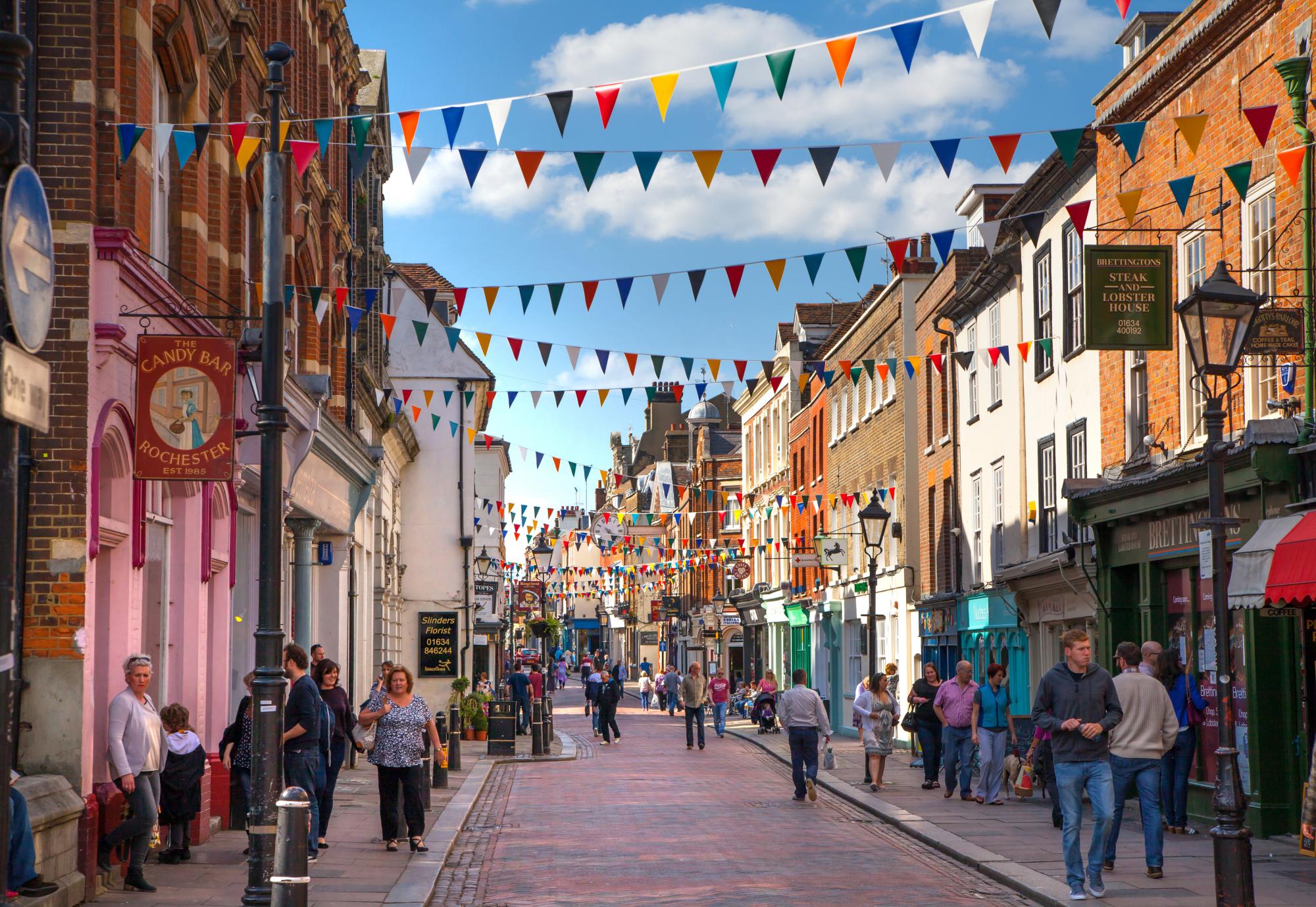 Medway high street with small businesses on the street