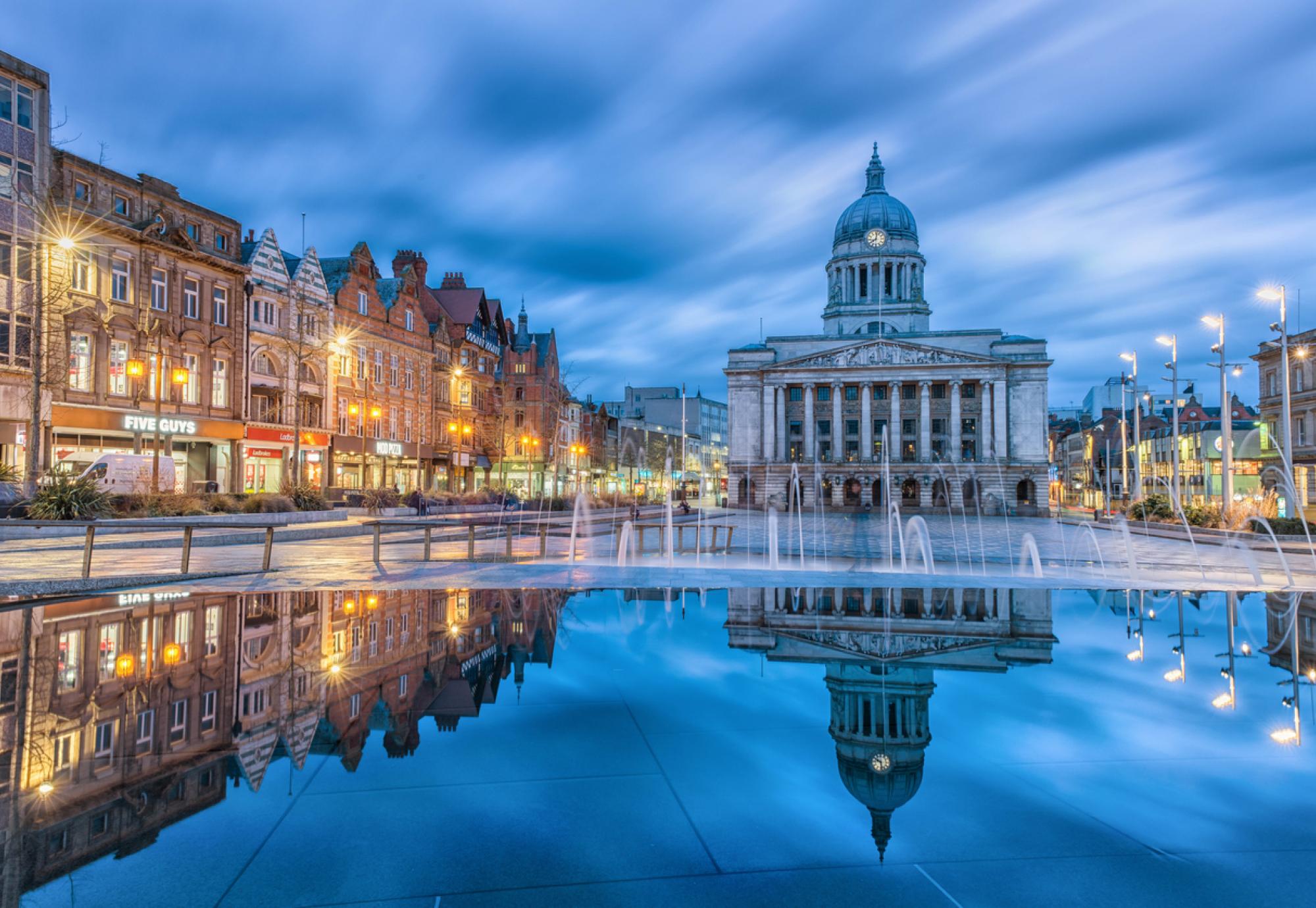 Nottingham city council building in the dark