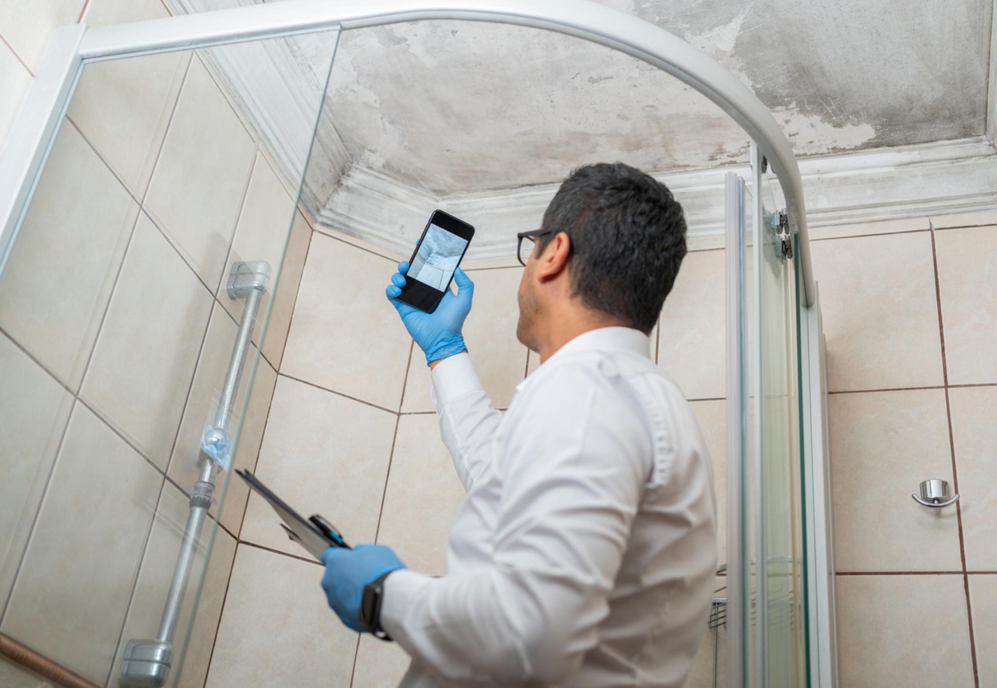 Man checking mould in a shower