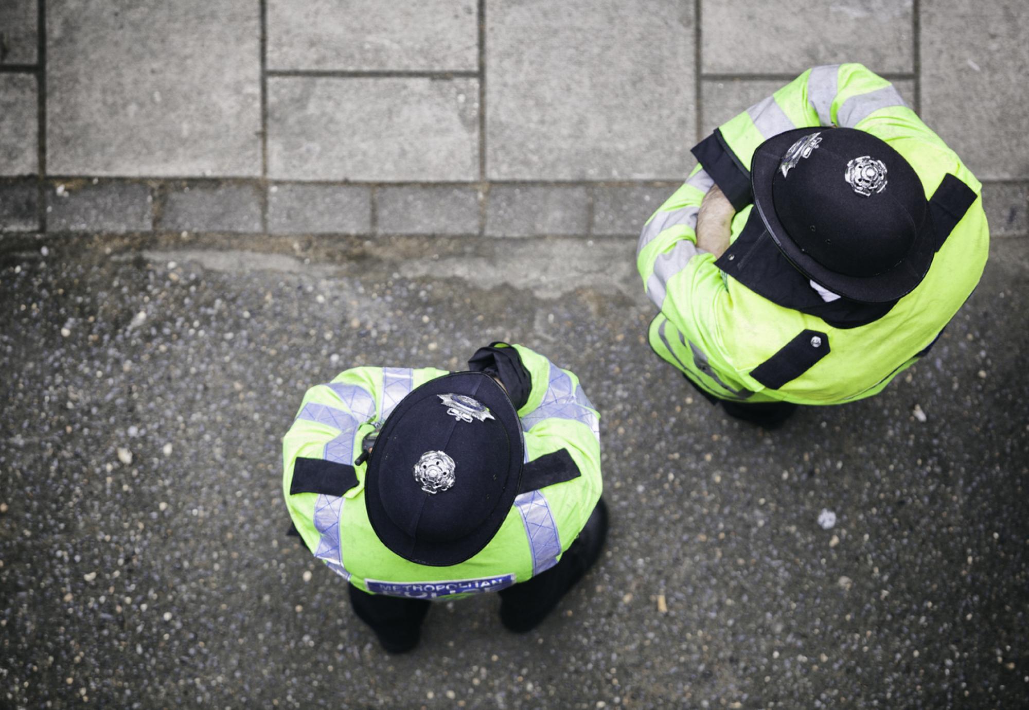 Police officers from birdseye view