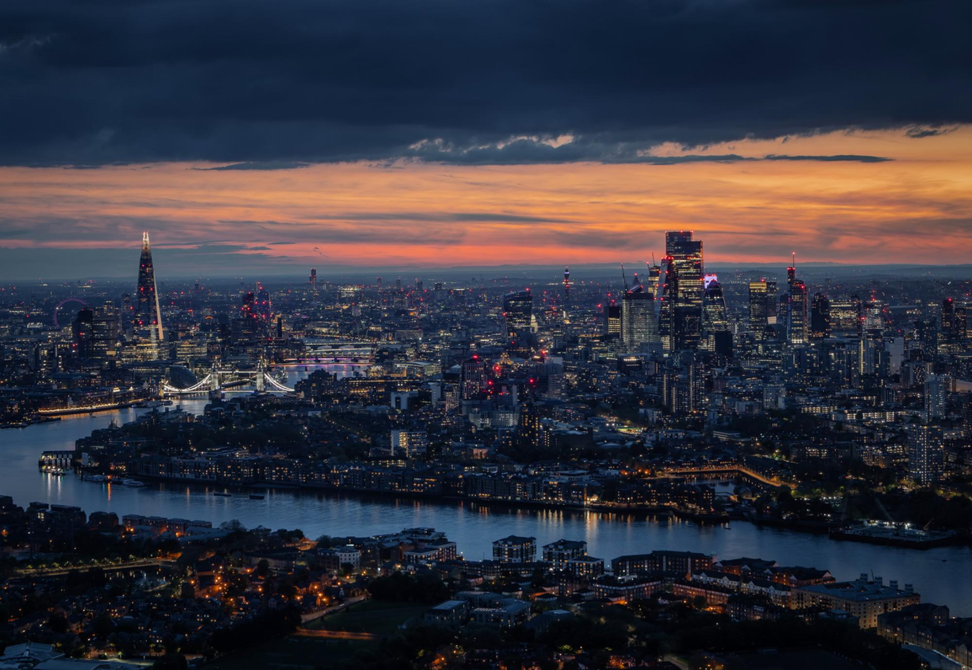 View of London at night