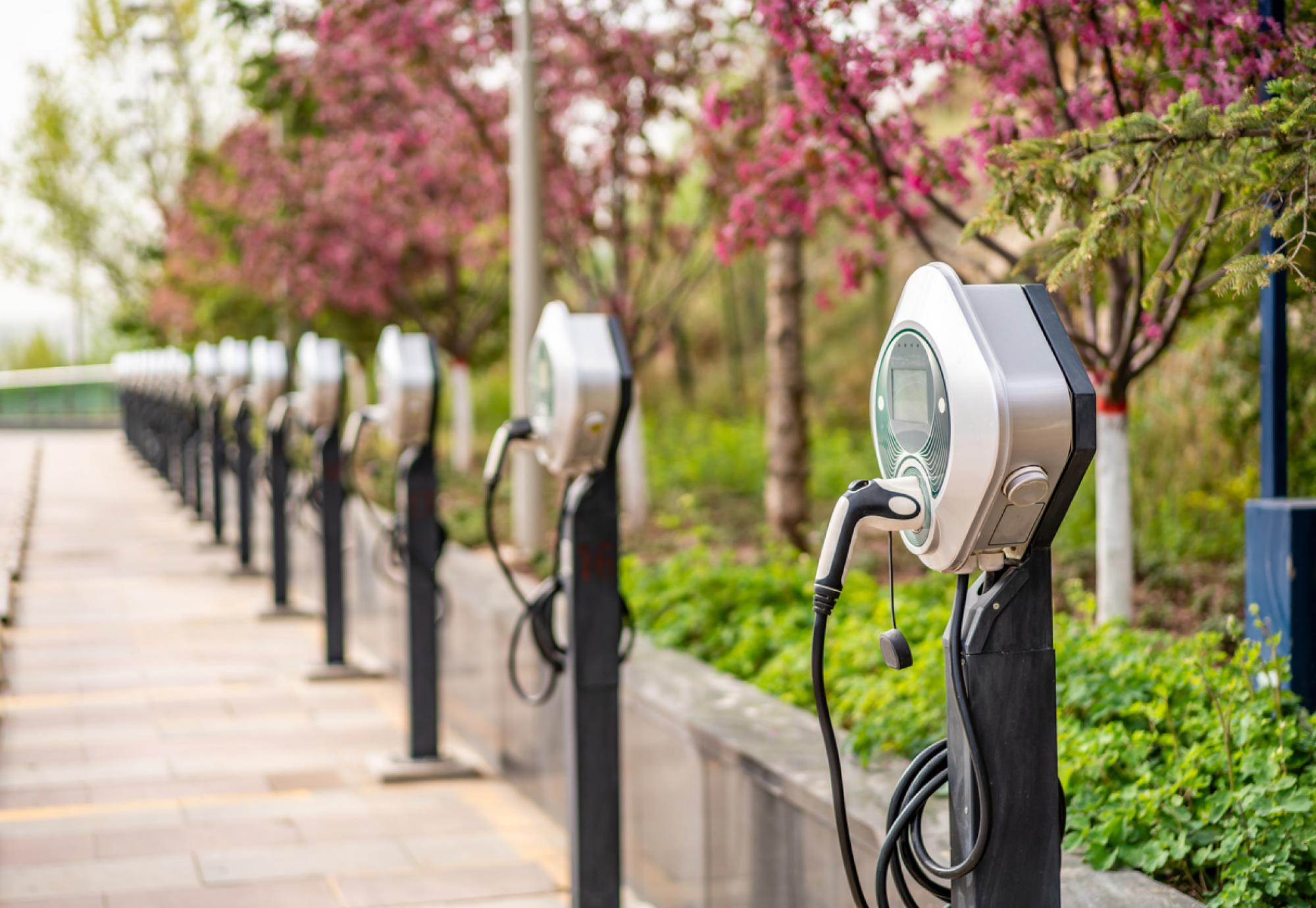 electric vehicle chargers in a public car park