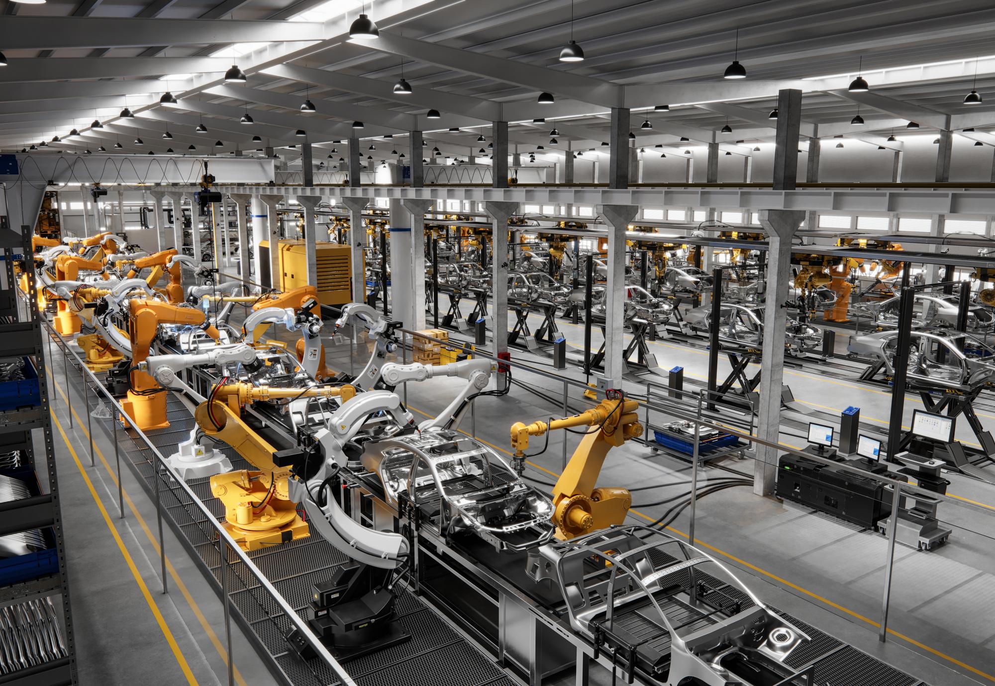 Cars on production line in factory