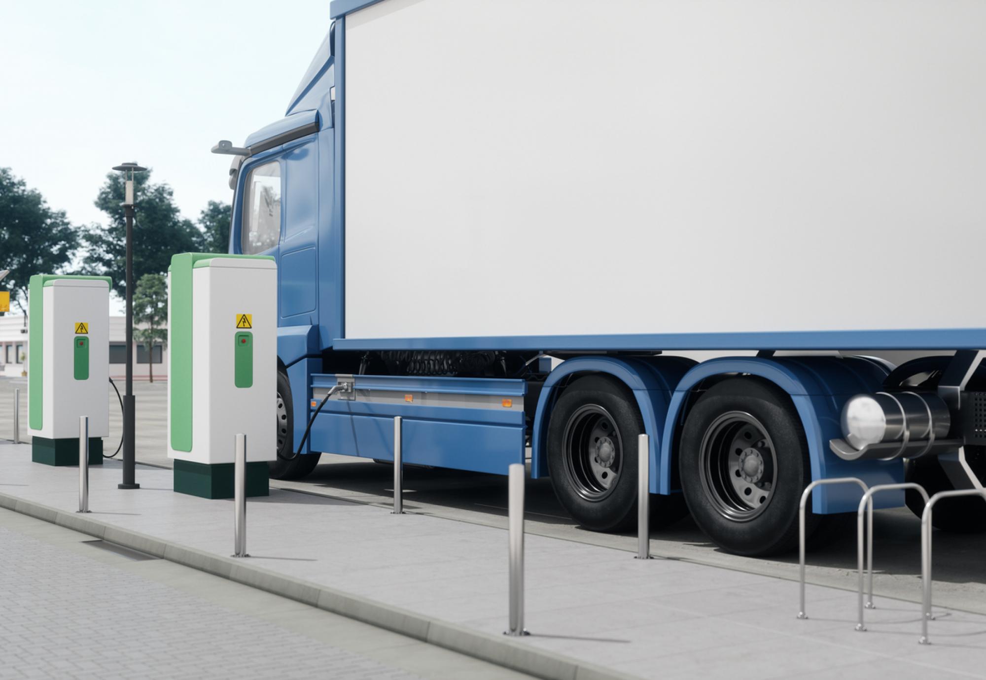 Electric Truck At Charging Station