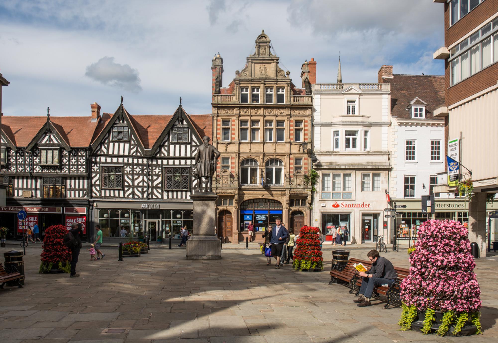 Old Market Square in the centre of Shrewsbury