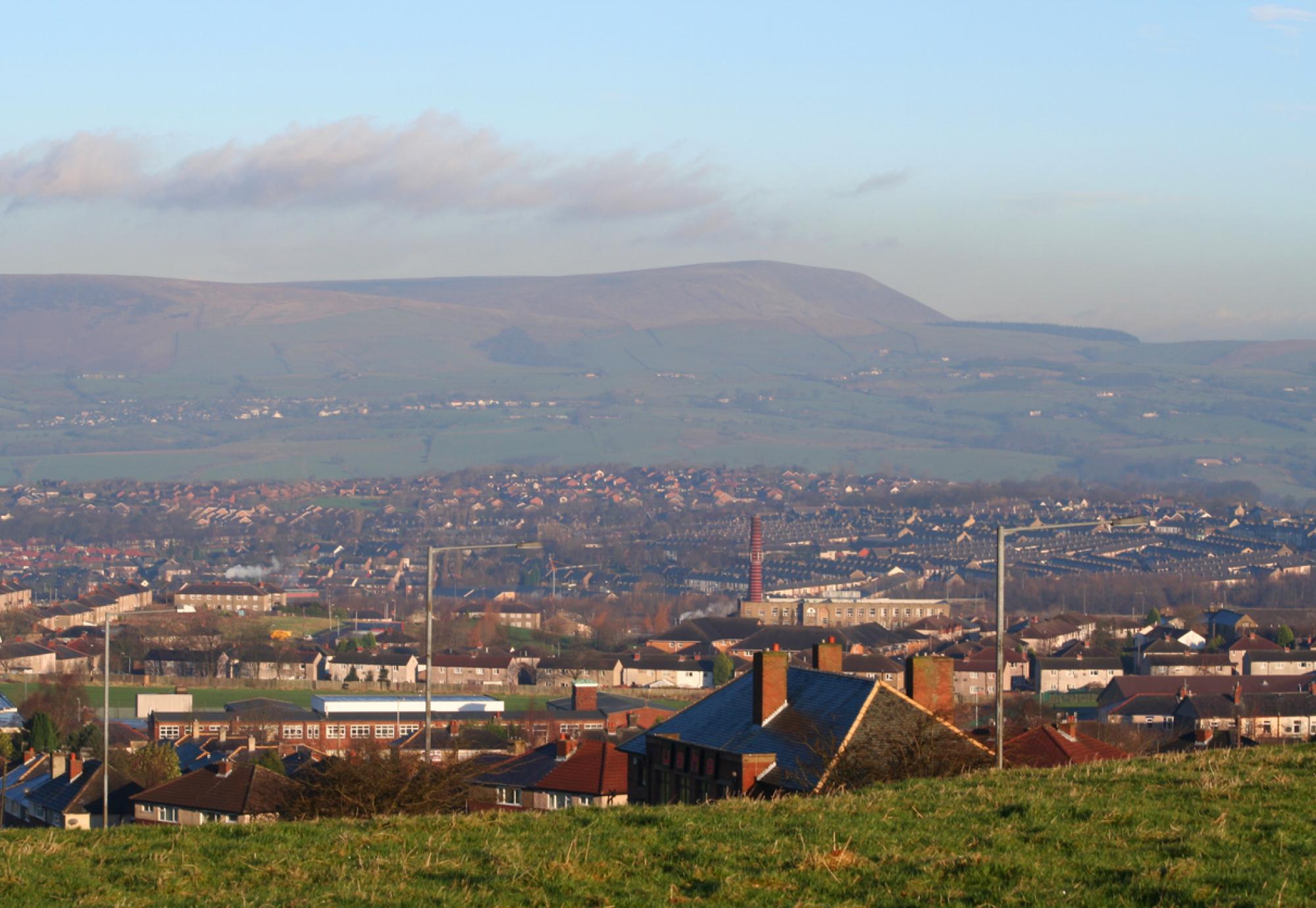 Panoramic view of Burnley, town in the North West of England