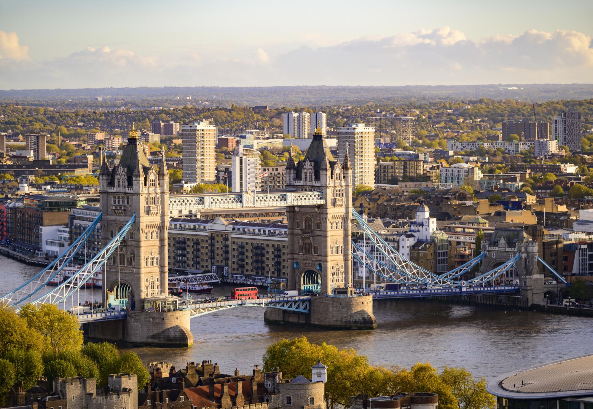 Tower Bridge with red London bus