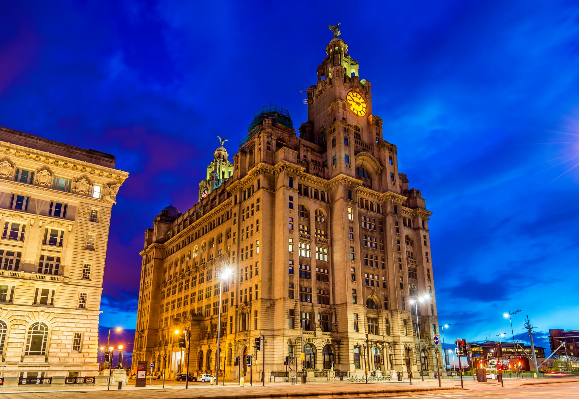 Royal Liver Building in Liverpool in the evening