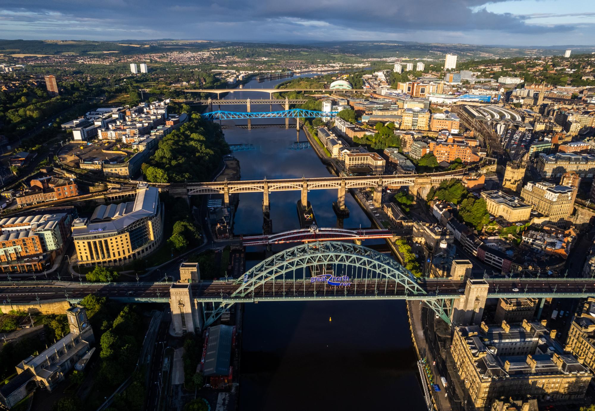 aerial shot of many bridges over the river tyne in Newcastle