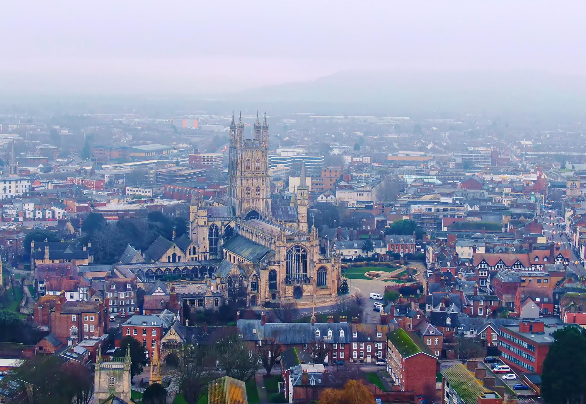 Aerial view over City of Gloucester
