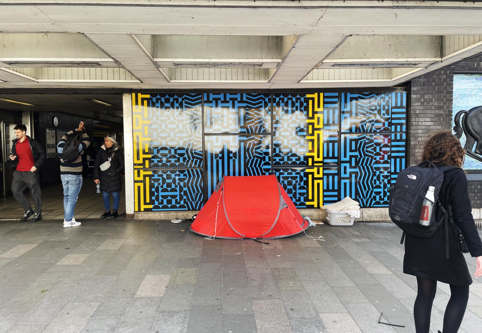 Tent used by homeless rough sleepers in Walthamstow, east London