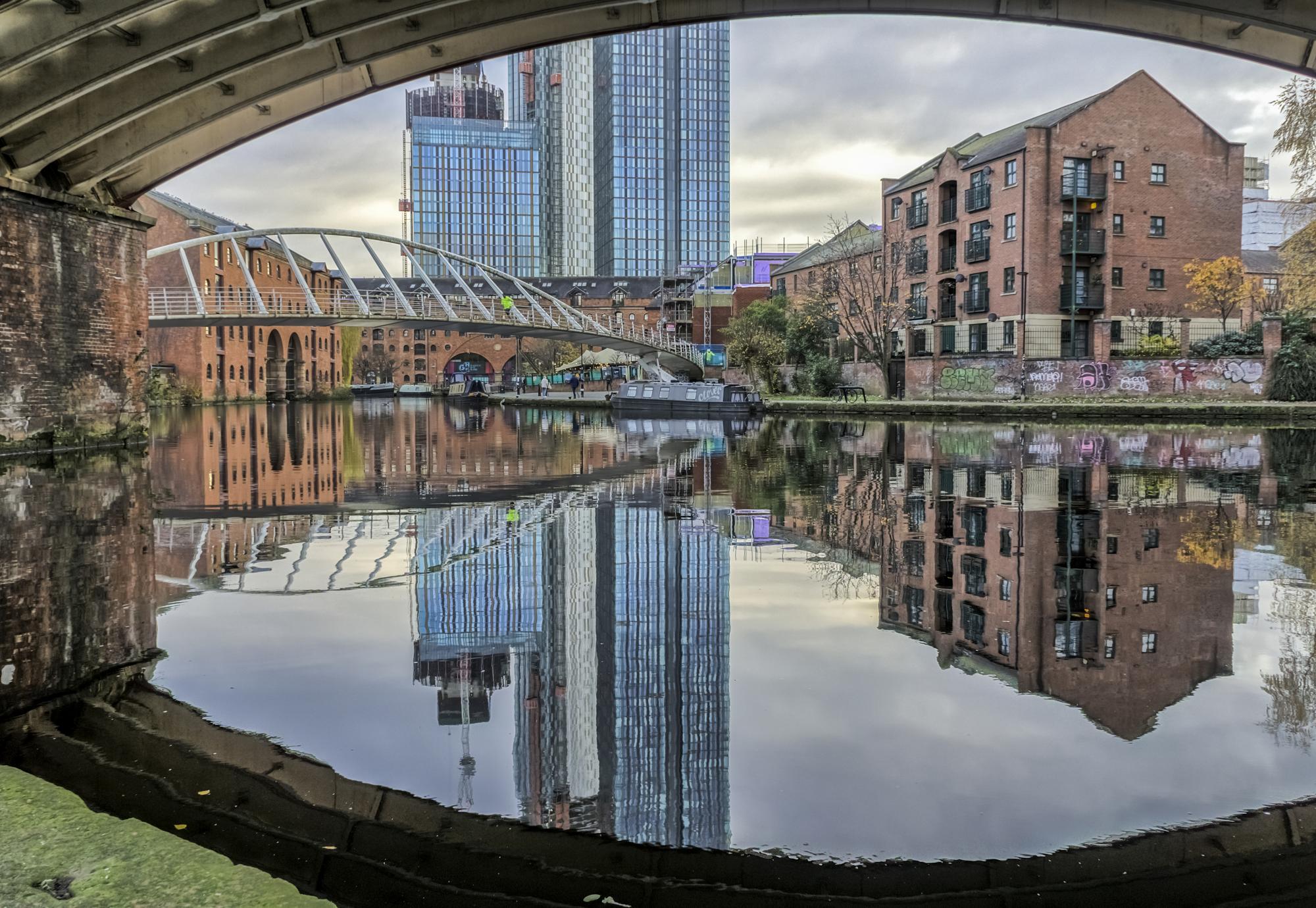 View across the canal at Castlefied in the centre of Manchester, UK