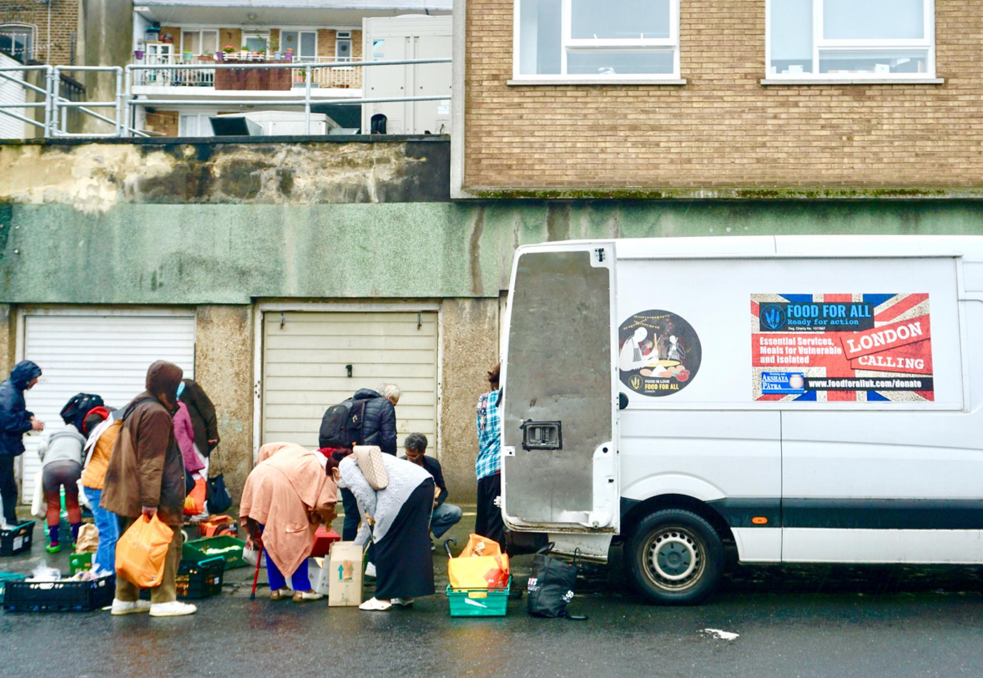 A charity food van distributes food to the vulnerable and isolated
