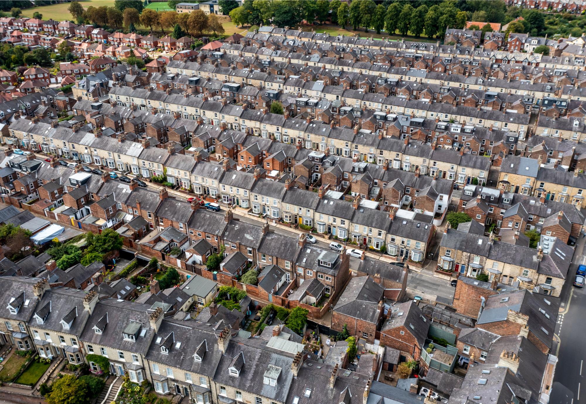 aerial view of houses in a UK town