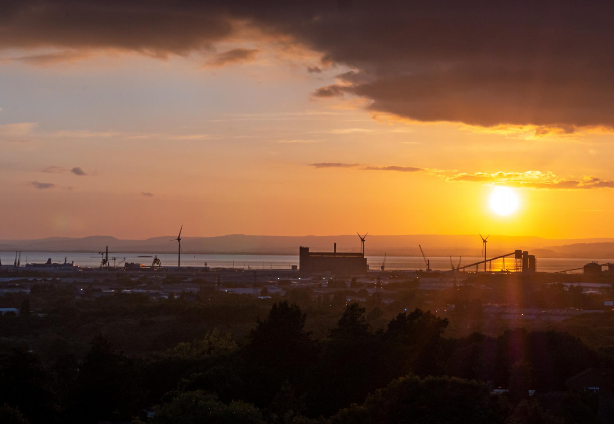 Avonmouth harbour in Bristol with windmills