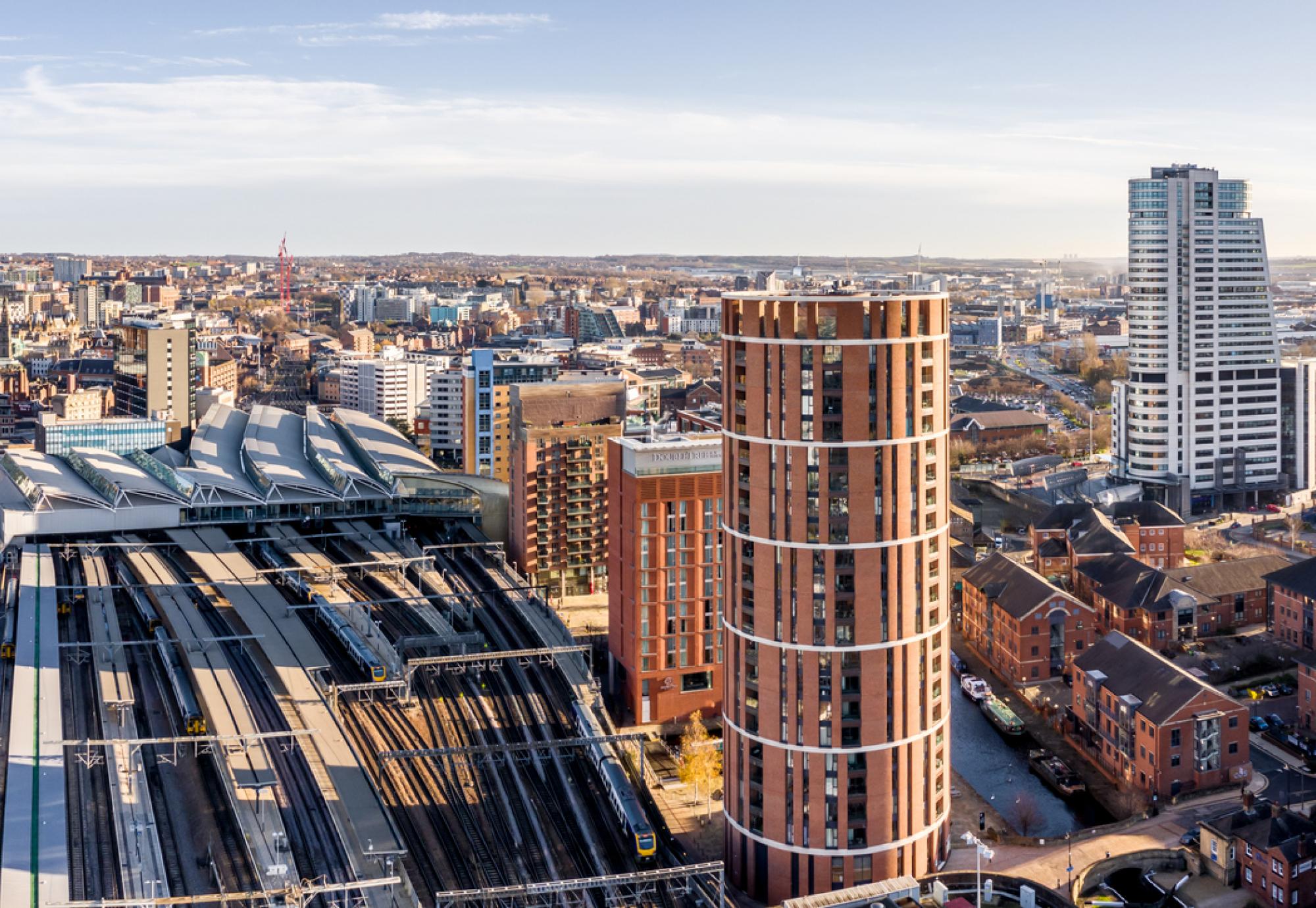 Aerial view of Leeds city railway station