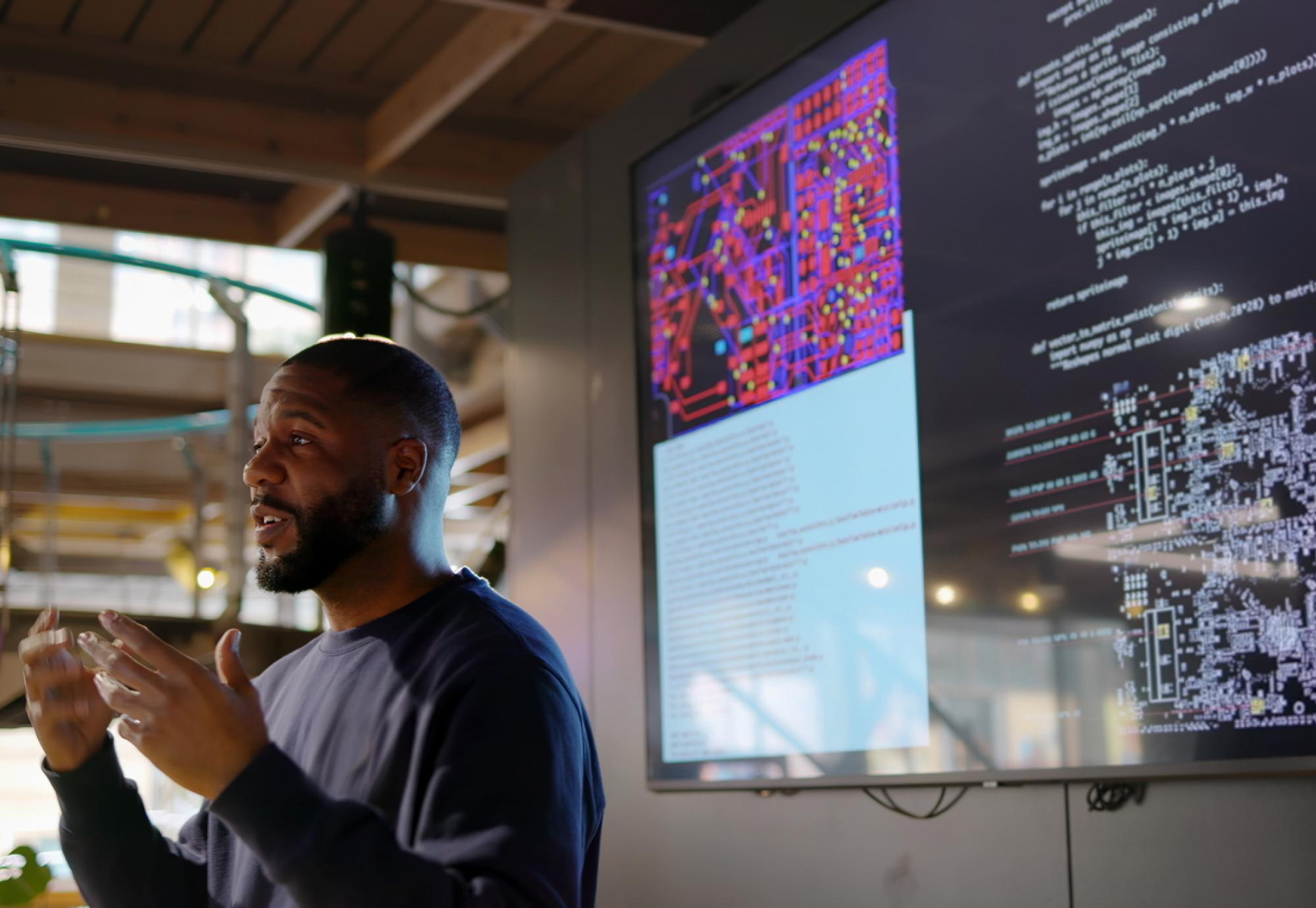 Man leading innovation education seminar