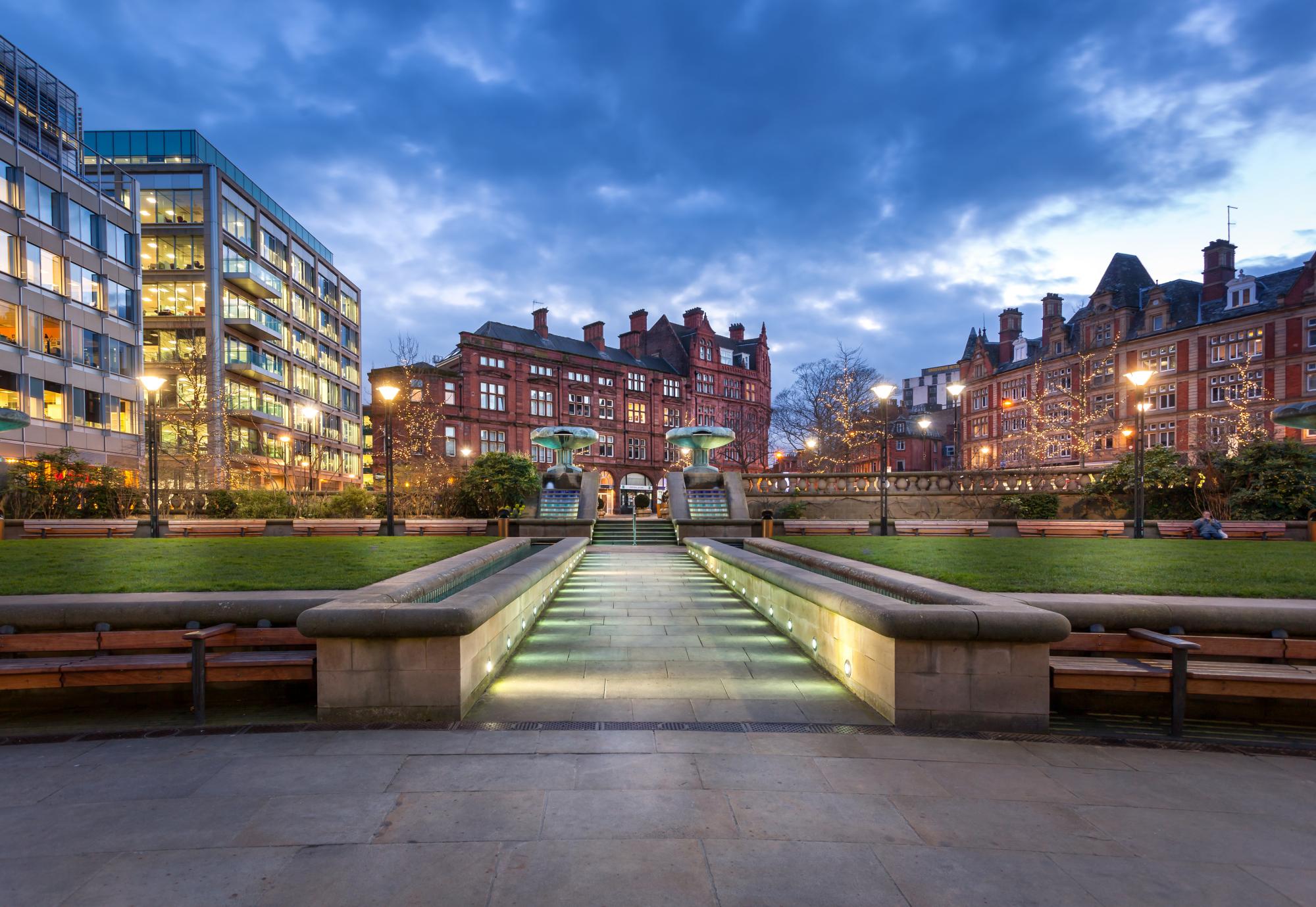 Peace Gardens in the city centre of Sheffield , England.