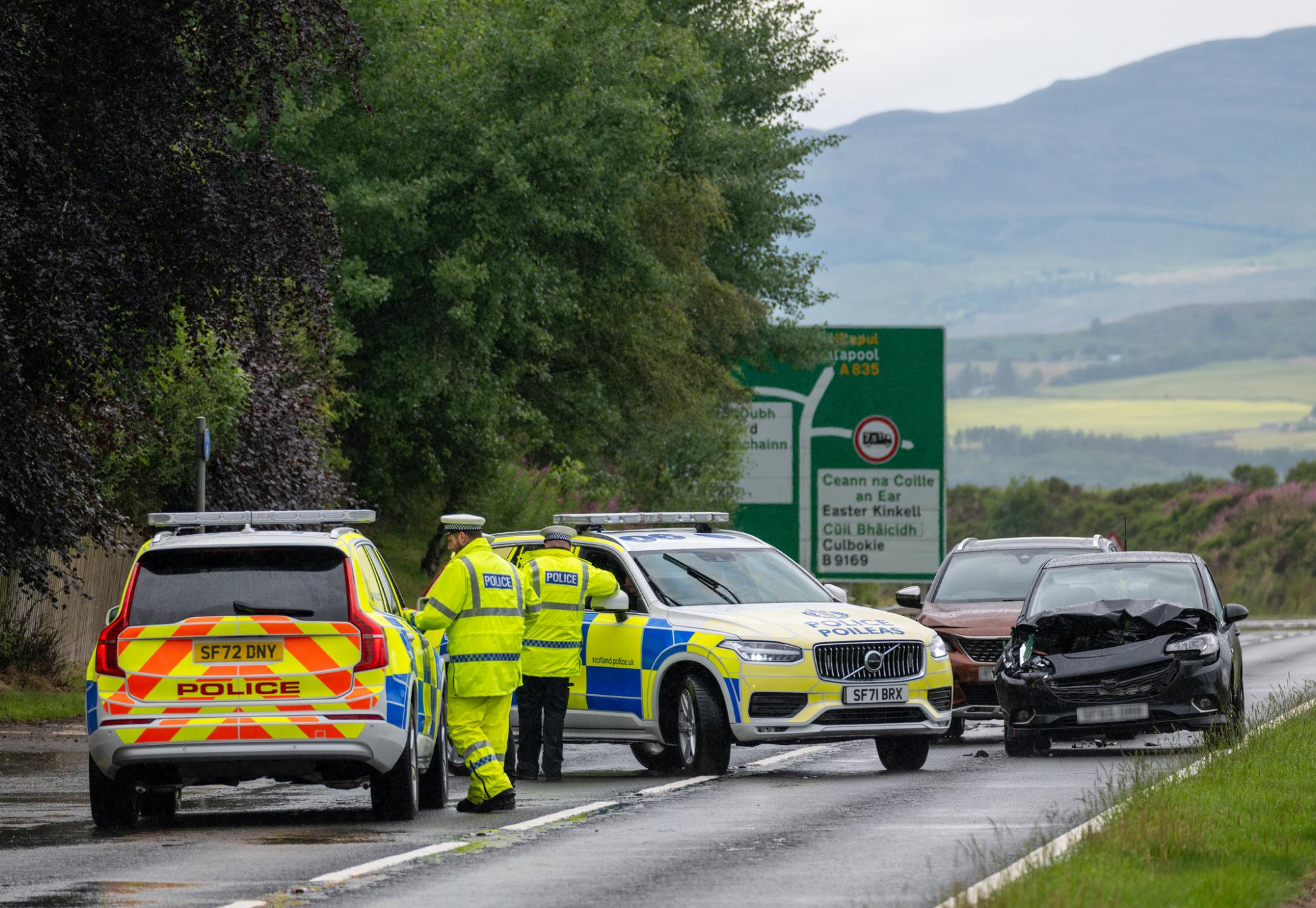 Police Scotland dealing with a serious RTC, Road Traffic Collision, on the A835 near Dingwall