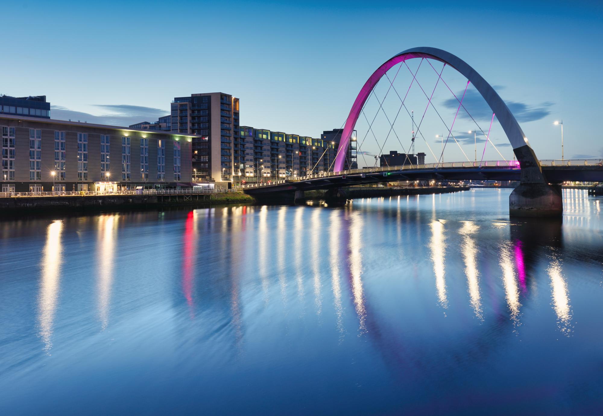 Glasgow at night with river