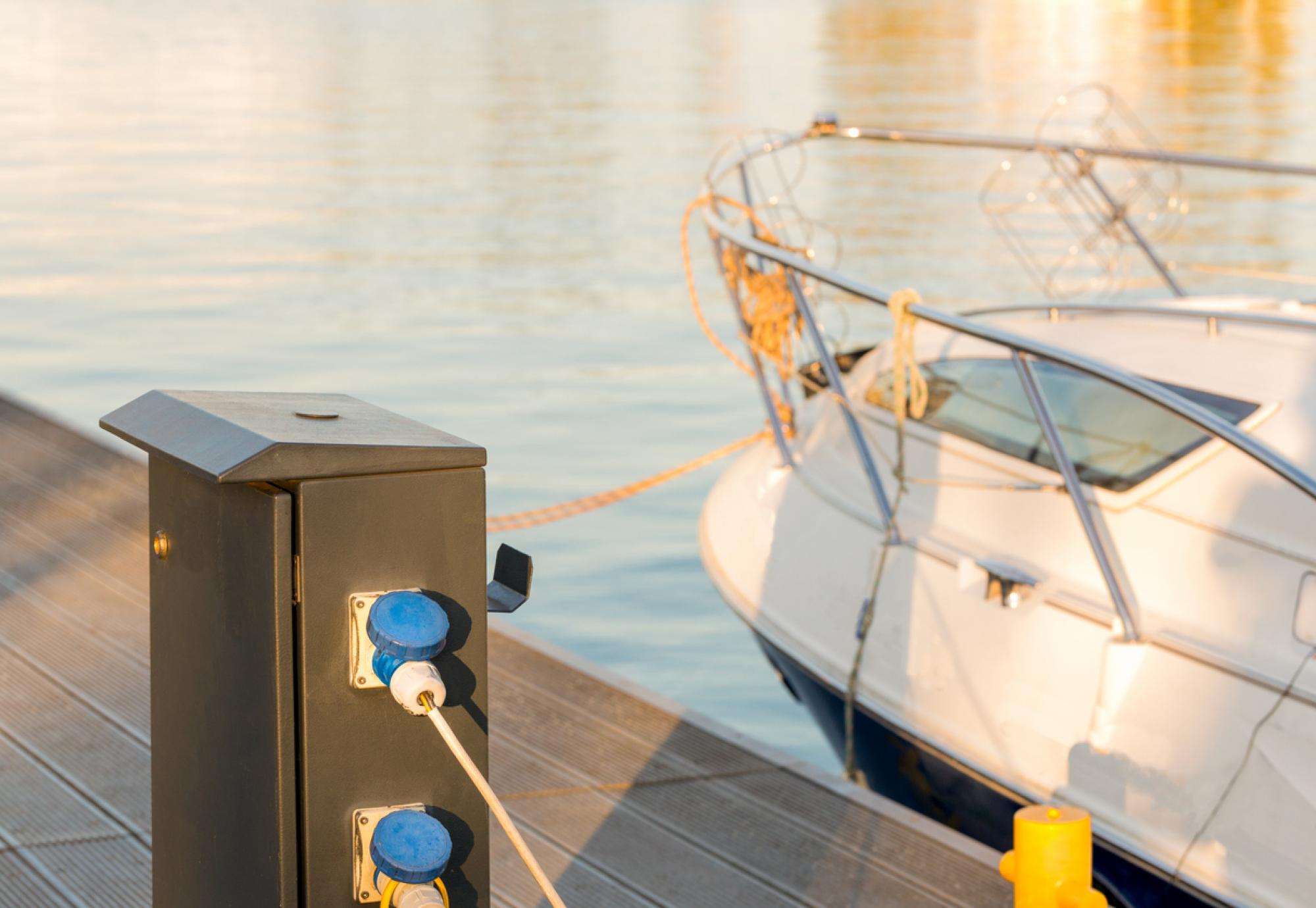 Charging boat batteries at the marina