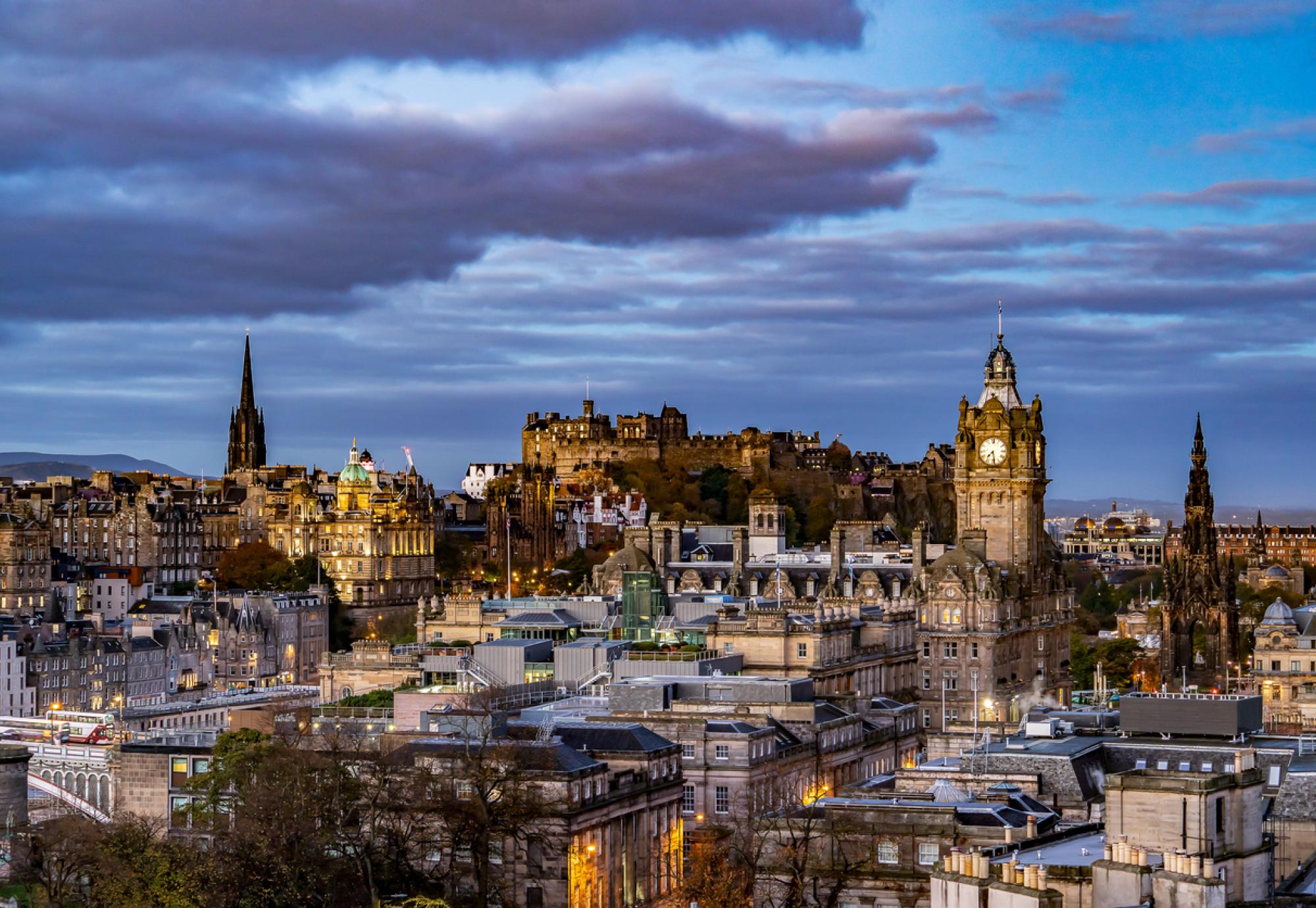 Clock Towner Old town Edinburgh and Edinburgh castle view from The National Monument