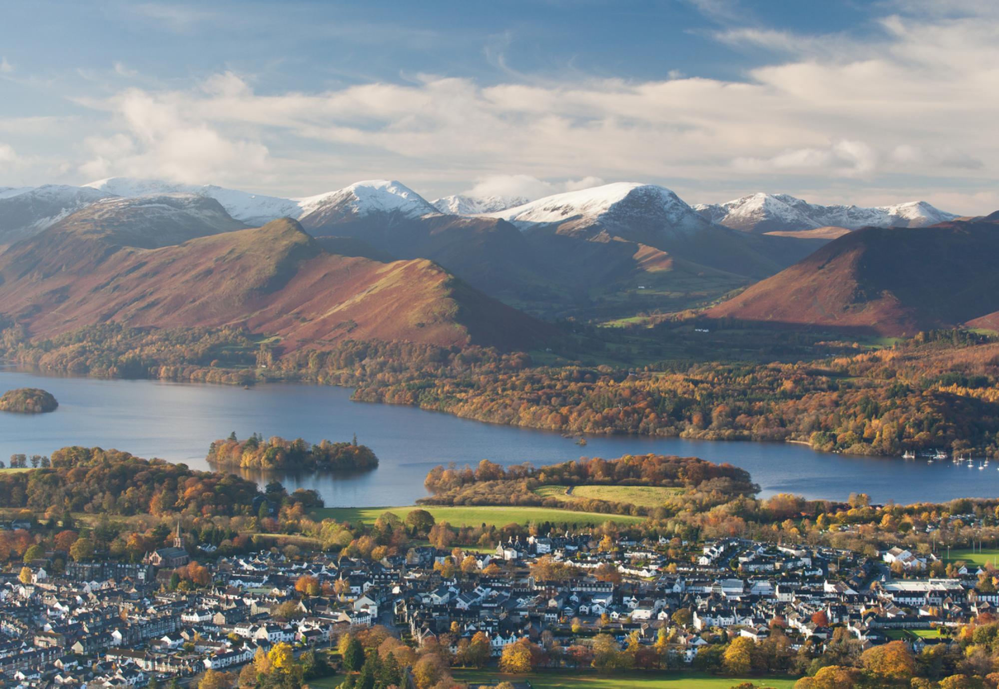 view of Keswick, Derwent Water and the surrounding fells.