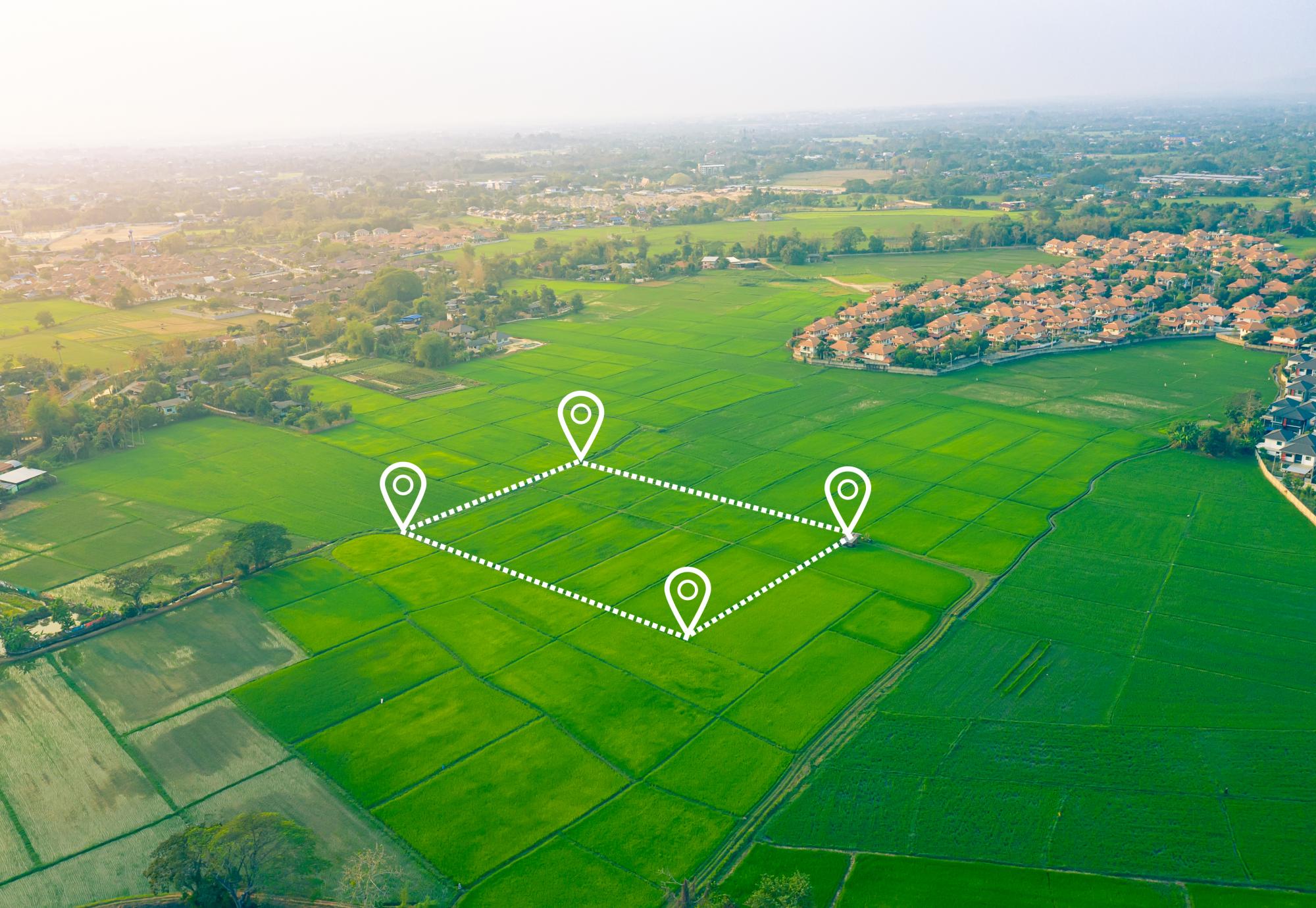 Aerial view of land and positioning point area.