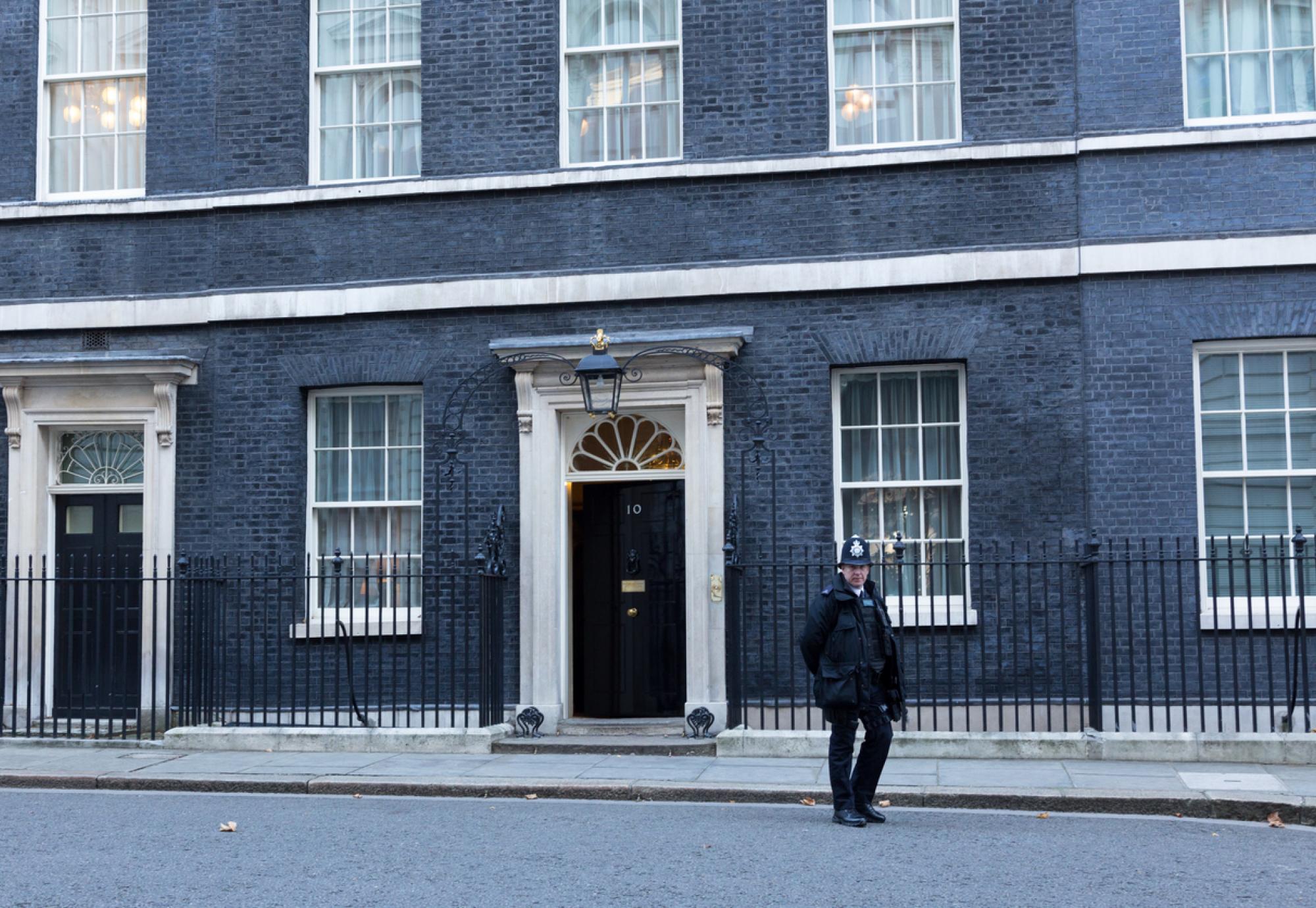 A police officer in front of 10 Downing Street in London