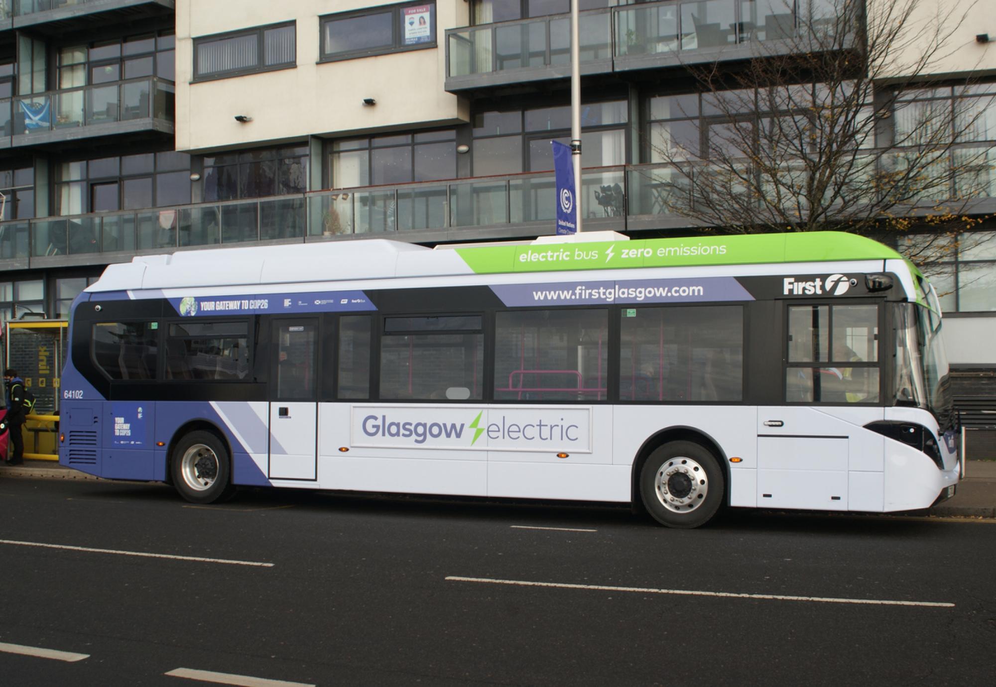 Electric bus in Glasgow, Scotland