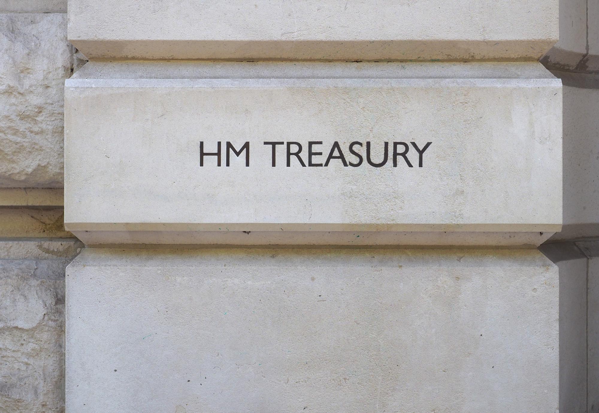 HM Treasury sign in London