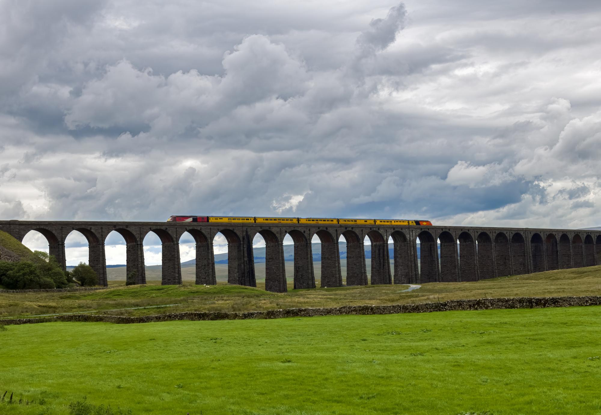 Train crossing Ribblehead viaduct, North Yorkshire