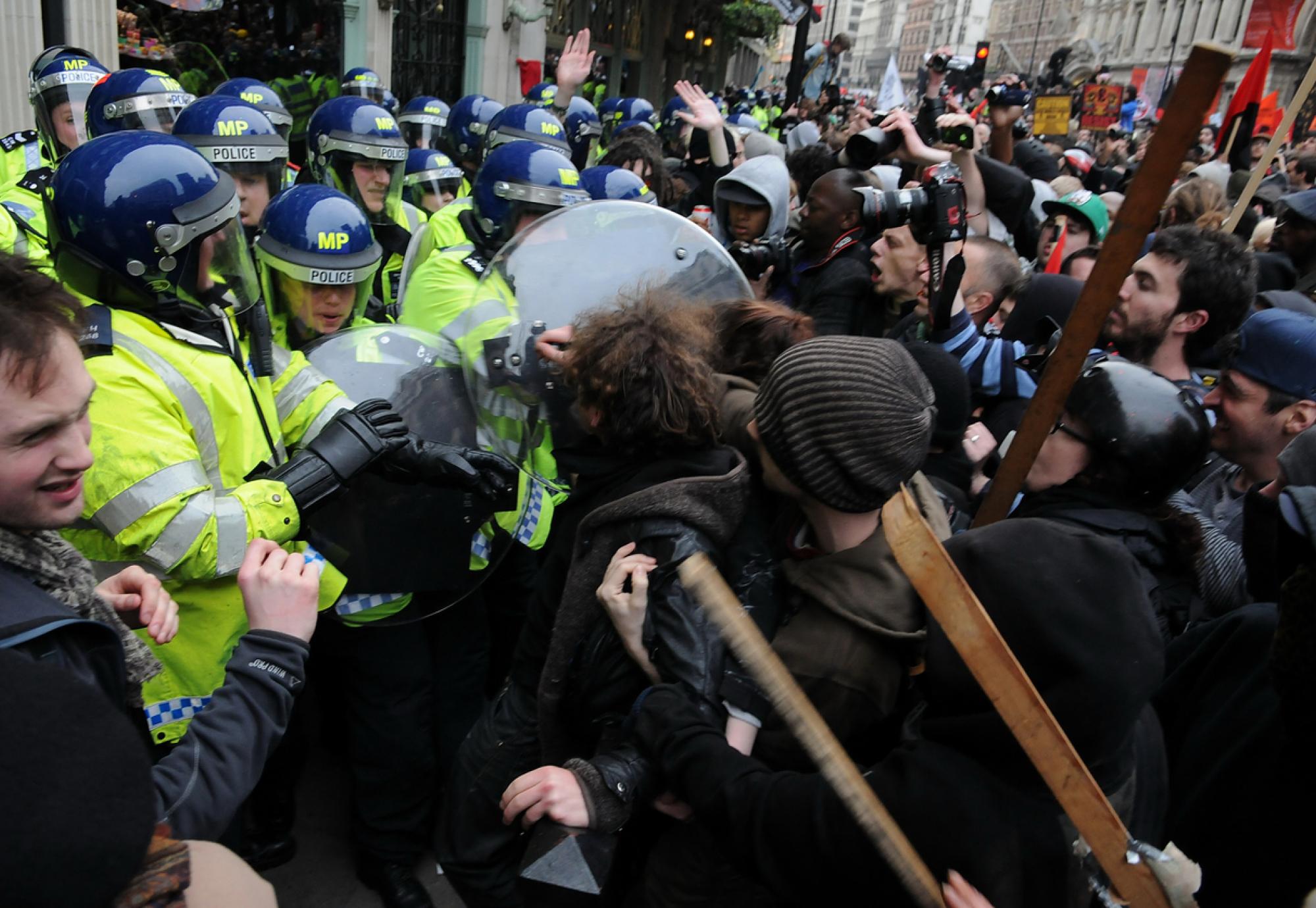 Rioters clashing with police