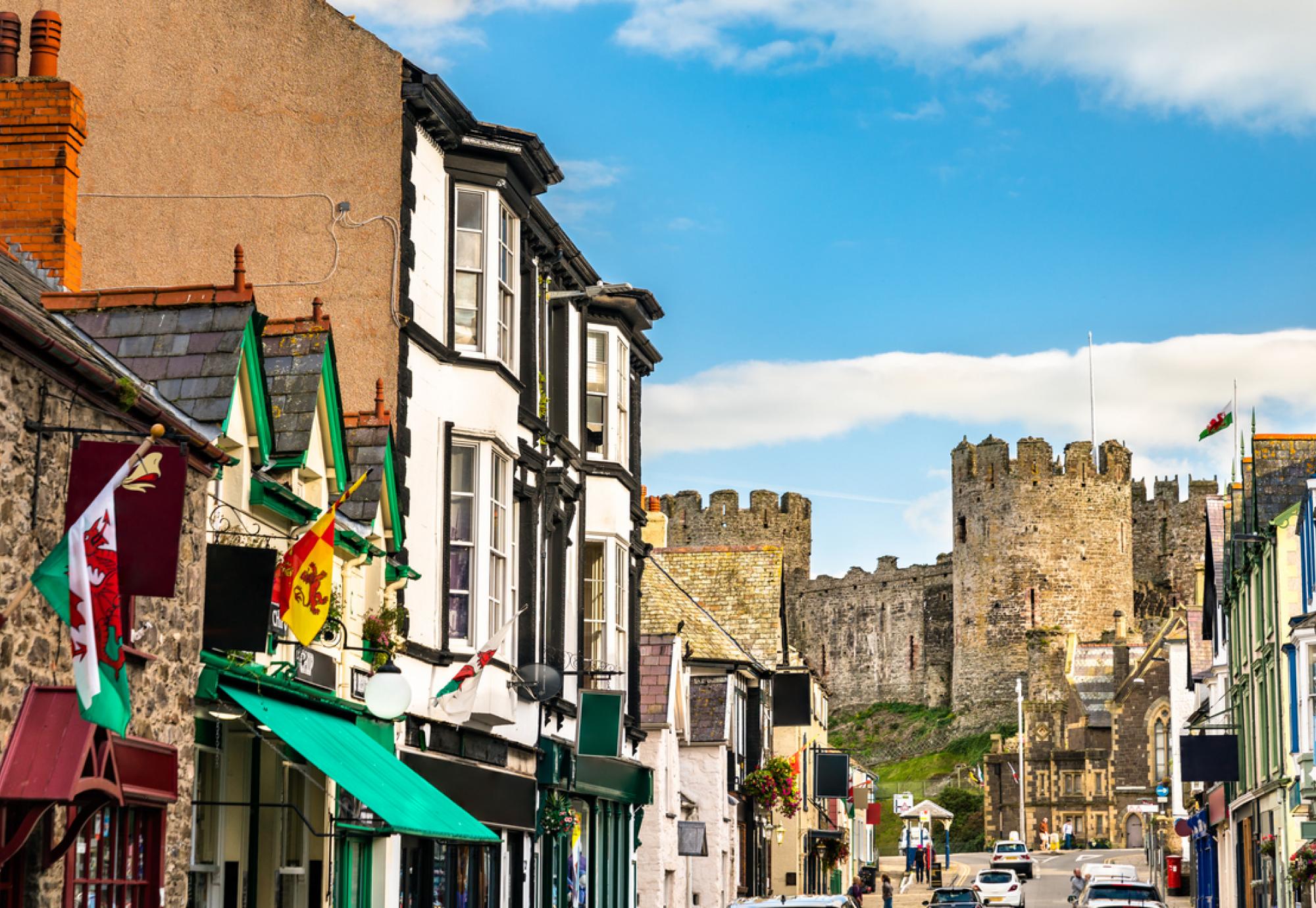 Houses and castle in Conwy, Wales