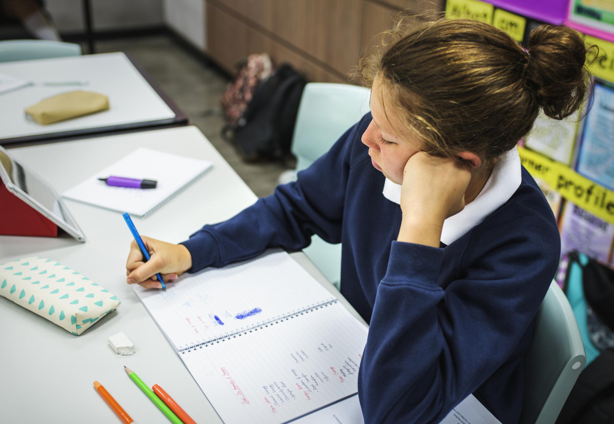 Student catching up on school work