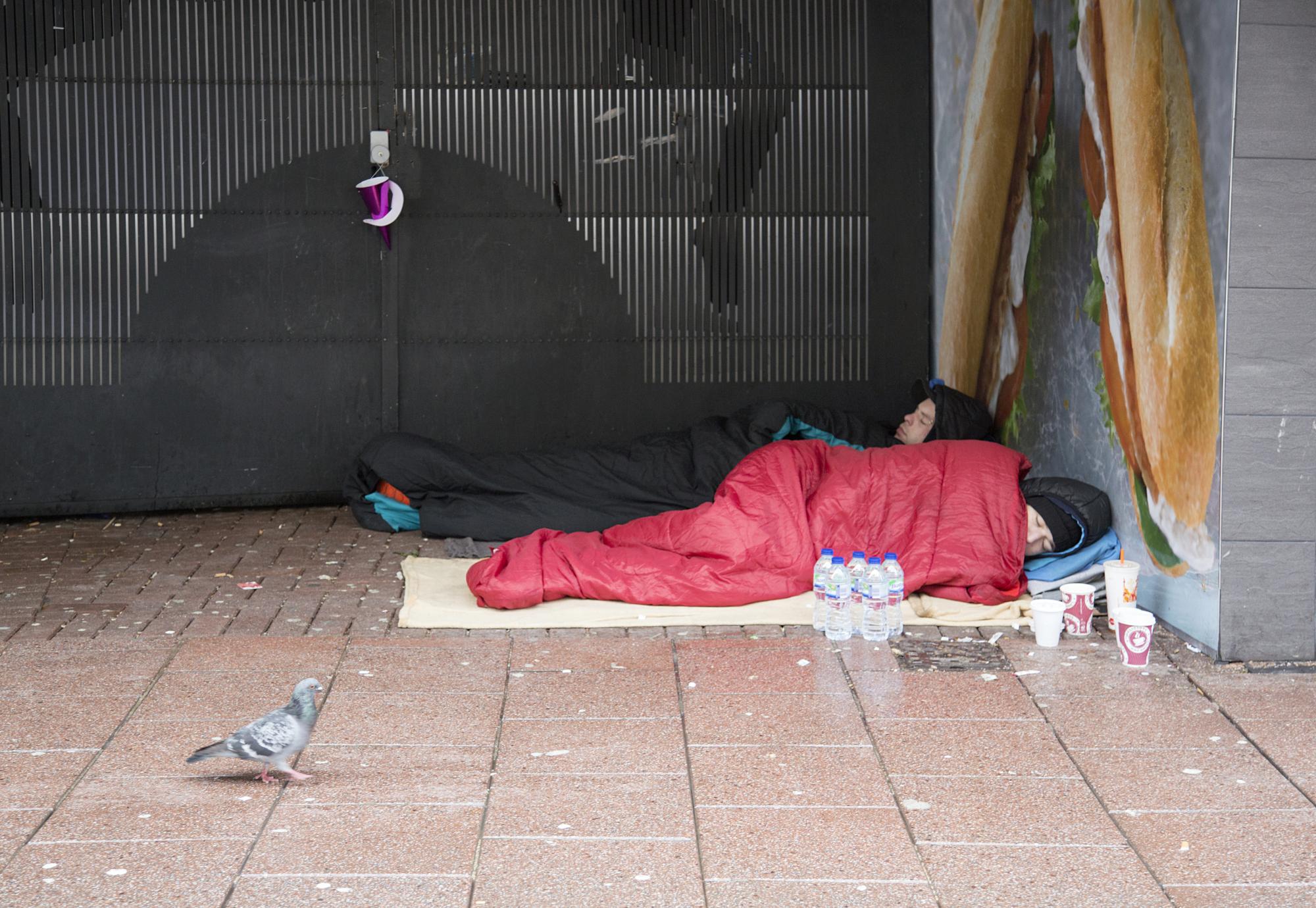 Homeless couple sleeping rough in cardiff